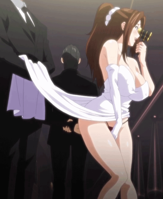 energy kyouka!!, animated, stitched, 2boys, bare shoulders, blush, breasts, brown hair, cleavage, erina houjou, female, huge breasts, long gloves, long hair, masturbation, milf, multiple boys, panties, smile, watching, 