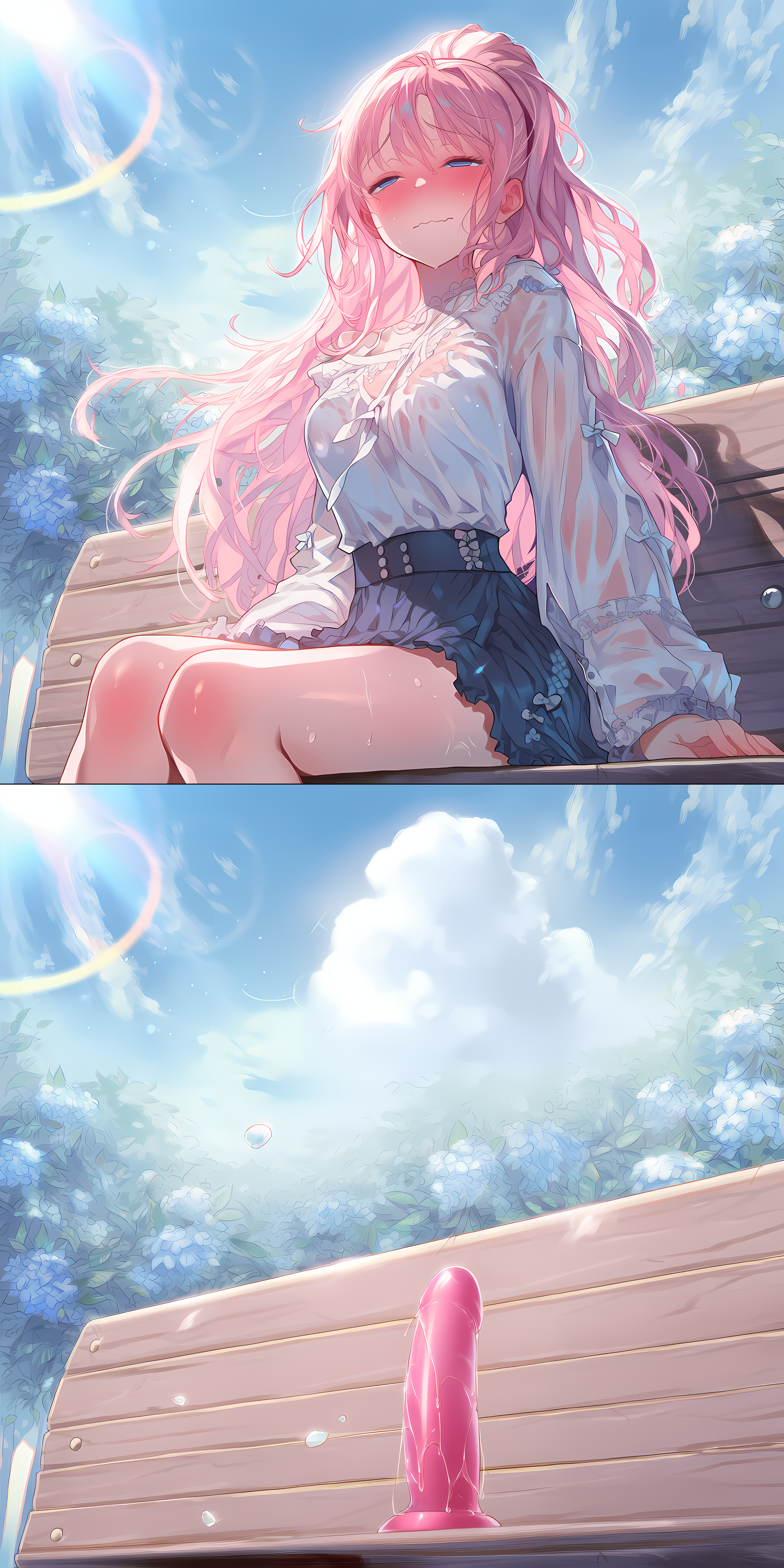 1girls ai_generated ambiguous_penetration bare_legs bench blue_eyes blush blushing_profusely body_blush closed_mouth clothed clothed_female clothing color day dildo dildo_insertion dildo_penetration dildo_reveal dildo_riding dildo_sitting dildo_sitting_reveal dildo_under_clothes embarrassed facing_viewer female female_focus female_masturbation female_only female_orgasm female_penetrated female_pervert fit fit_female from_below front_view fully_clothed half-closed_eyes hi_res highres horny horny_female implied_penetration in_public izacru0 knees_together light-skinned_female light_skin long_hair looking_away looking_pleasured loving_it low-angle_view medium_breasts multiple_views orgasm orgasm_face original original_character outdoors outside park park_bench pink_hair pleasure_face pleasured ponytail public public_indecency public_masturbation raised_eyebrows revealing see-through see-through_clothing see-through_top sex_toy sex_toy_insertion sex_toy_under_clothing shirt sitting sitting_on_bench sitting_on_dildo skirt sky solo solo_female solo_focus split_screen stealth_masturbation sweat sweatdrop sweating thin_waist trying_not_to_cum trying_to_be_quiet very_high_resolution wavy_hair wavy_mouth wet wet_clothes white_shirt