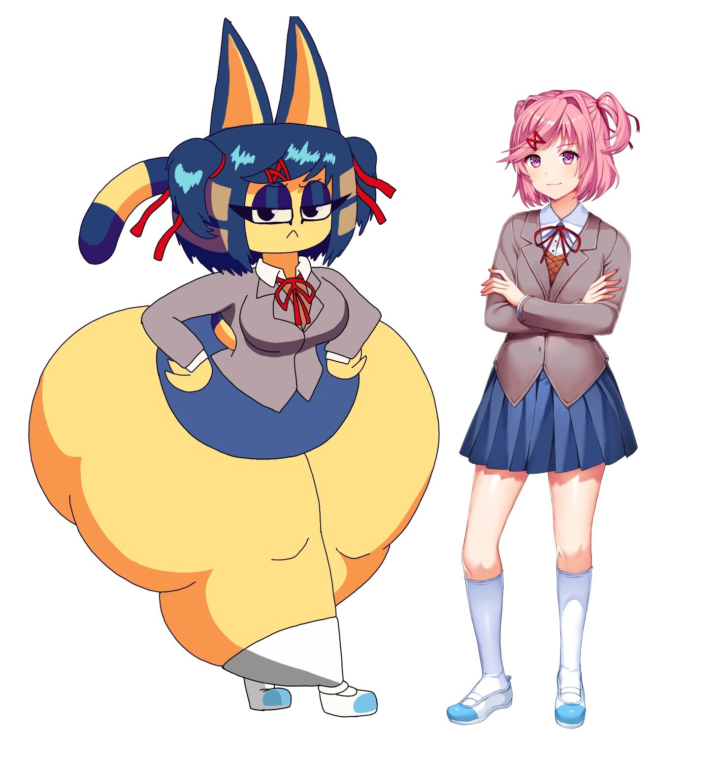 ankha, natsuki (doki doki literature club), ankha (animal crossing), big ass, big breasts, breasts, bubble butt, huge ass, thick thighs, user3345, wide hips, 
