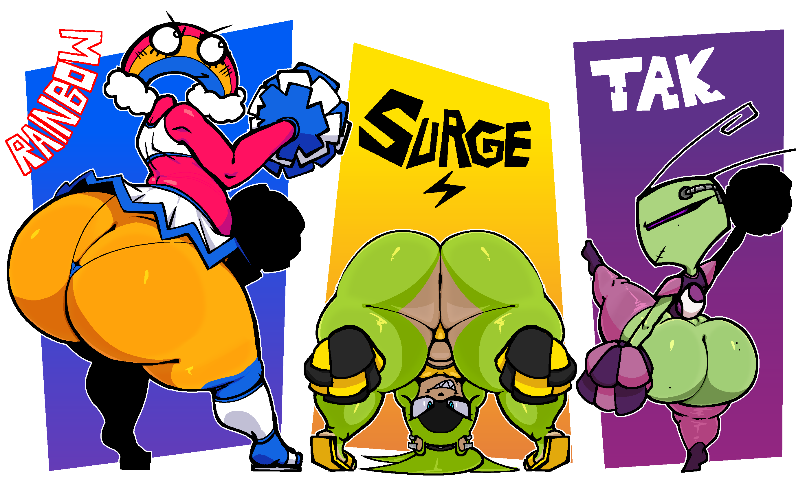 invader zim, nickelodeon, sega, sonic (series), sonic the hedgehog (comics), sonic the hedgehog (idw), sonic the hedgehog (series), 2girls, 3girls, alien, alien girl, annoyed expression, anthro, ass, ass bigger than head, ass focus, bending over, bent legs, bent over, big ass, big butt, big thighs, bottom heavy, bottomless female, bottomwear, bubble butt, butt focus, cheerleader, dat ass, enormous ass, fat ass, female focus, female only, green body, huge butt, interspecies, large ass, looking at viewer, massive ass, nanodude78, panties, phat ass, pom poms, sandals, sassy, scottgames, smug, smug face, surge the tenrec, tak (invader zim), tenrec, thick ass, thick hips, thick legs, thick thighs, voluptuous, voluptuous female, wide ass, wide hips, wide thighs, 