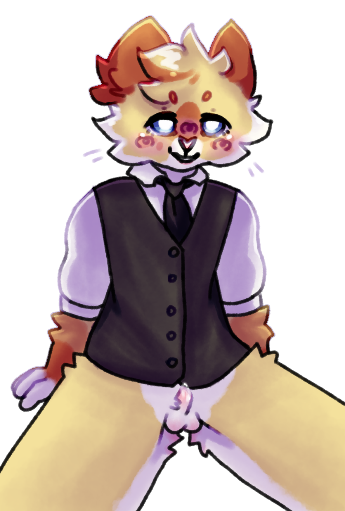 hi res, anthro, bodily fluids, clothed, clothing, genital fluids, genitals, greenpaw, male, partially clothed, penis, small penis, smile, solo, solo focus, 