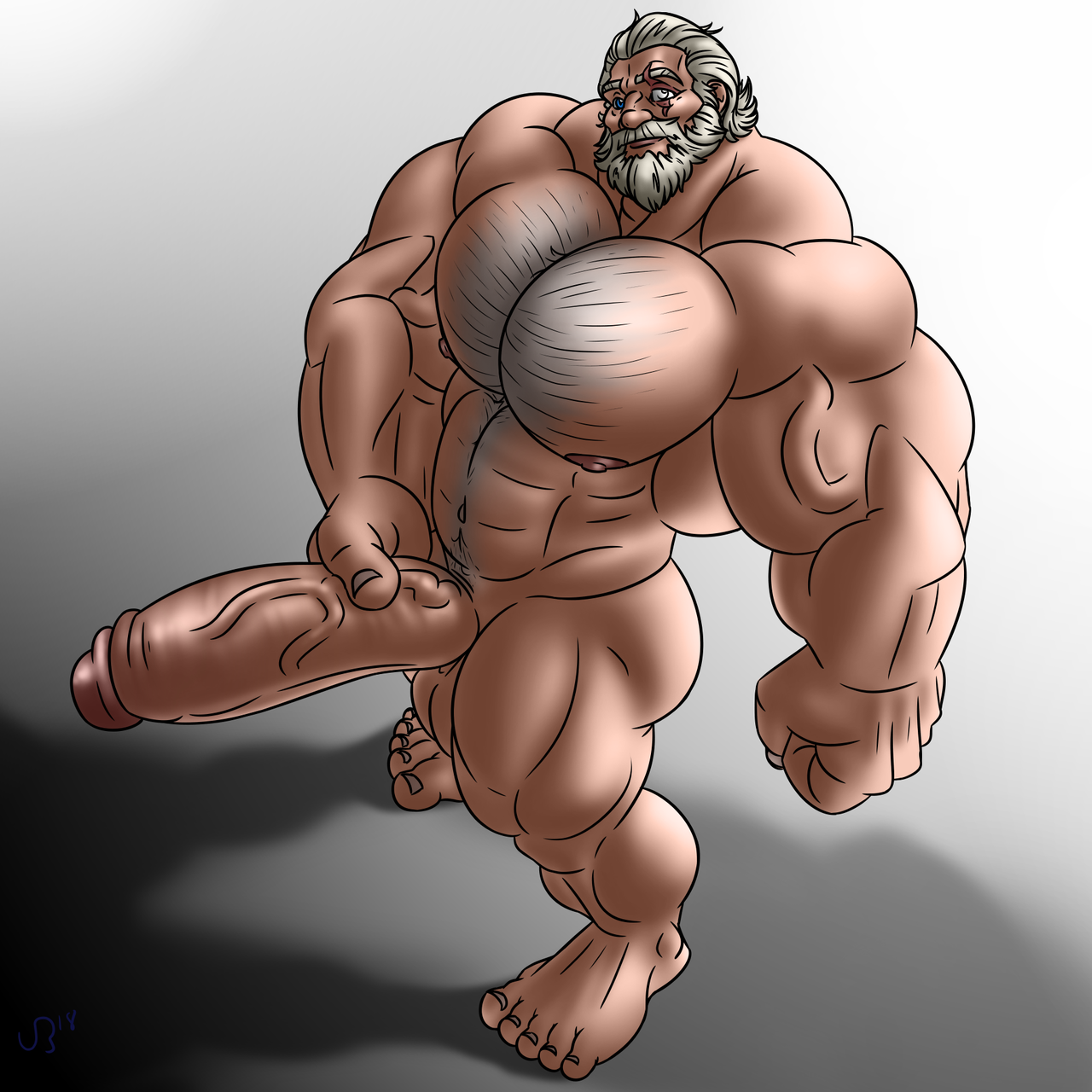 reinhardt, overwatch, balls, bara, gay, huge cock, male, male only, muscles...
