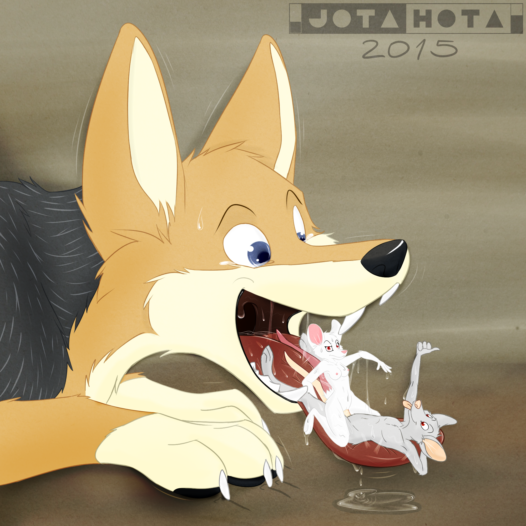 2015, smaller version at source, culpeo fox, drooling, female, jotahota, male, mammal, mouse, open mouth, quilago, rodent, saliva, sex, straight, tongue, vore, wet, 