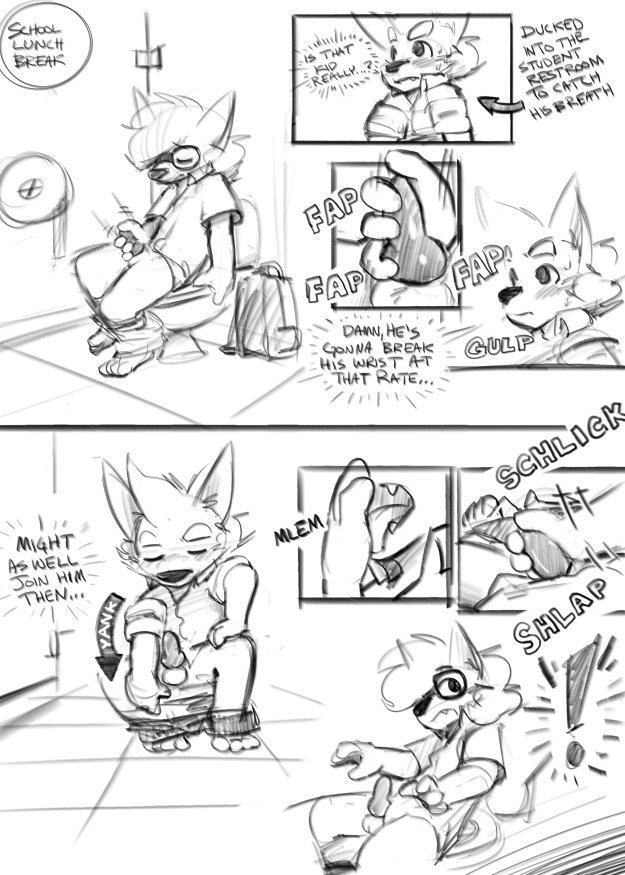 harmarist, comic, 1boy, anthro, furry, knot, male, male only, masturbation, penis, public, solo, 