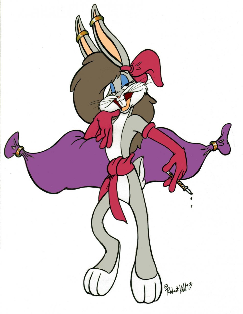 bugs bunny, mata hari, looney tunes, 1993, color, traditional media (artwork), brown hair, crossdressing, fembugs bunny, furry, furry only, pinup, smoking, vawlkee, 