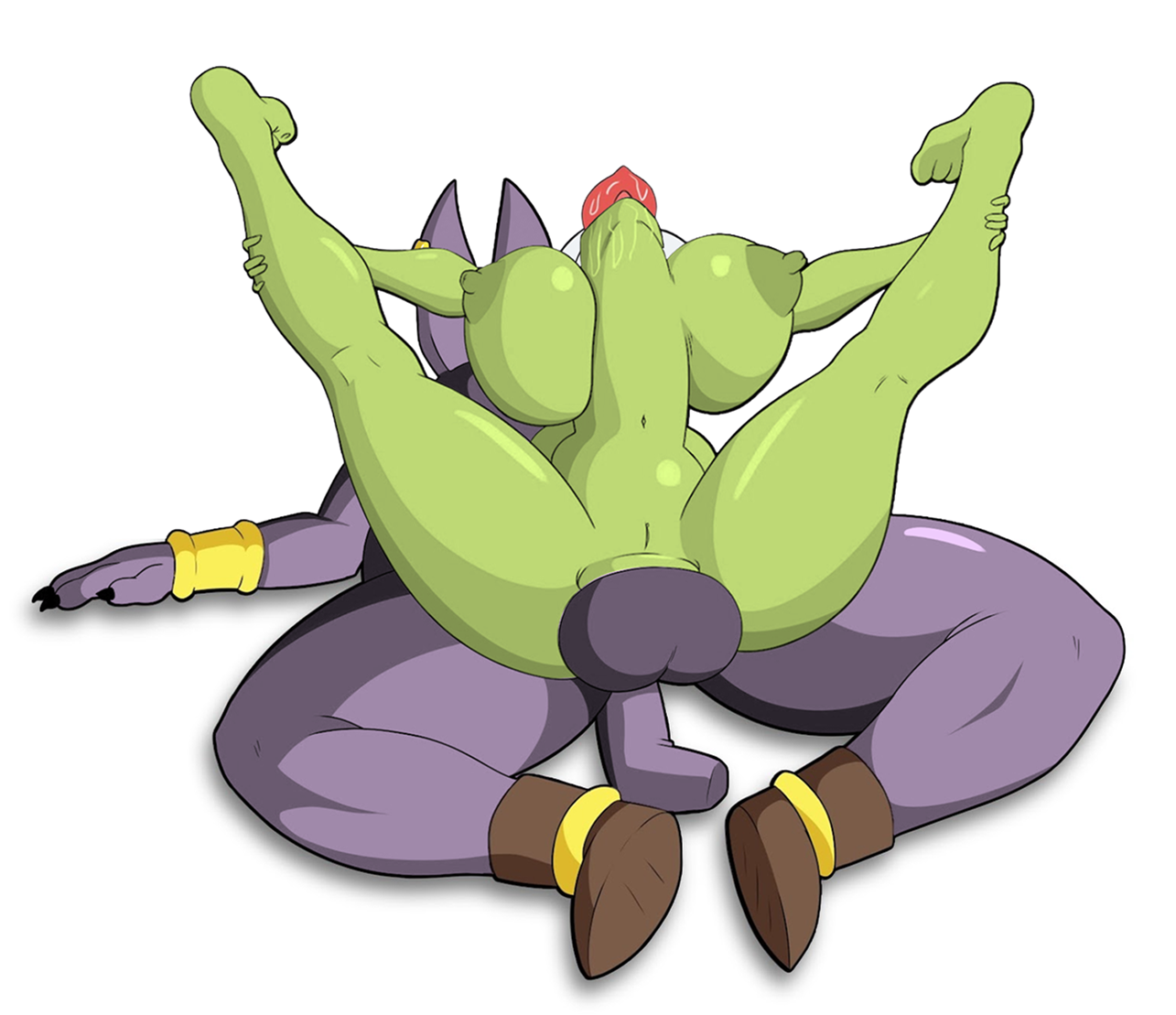 1boy 1girls alien alien_girl alien_humanoid all_the_way_through ass balls_focus balls_in_face barbed_penis beerus big_ass big_balls big_breasts big_dick big_penis breasts cheelai chest cumflated_belly cumflation dick_on_face dragon_ball dragon_ball_(series) dragon_ball_super dragon_ball_z female god_of_destruction green_body green_skin huge_ass huge_breasts huge_cock inflation jukuta kiss_mark kiss_mark_on_penis kissing kissing_penis male male/female nipples penis penis_awe purple_body purple_skin sex sex_from_behind spikes tattoo tattoo_on_belly