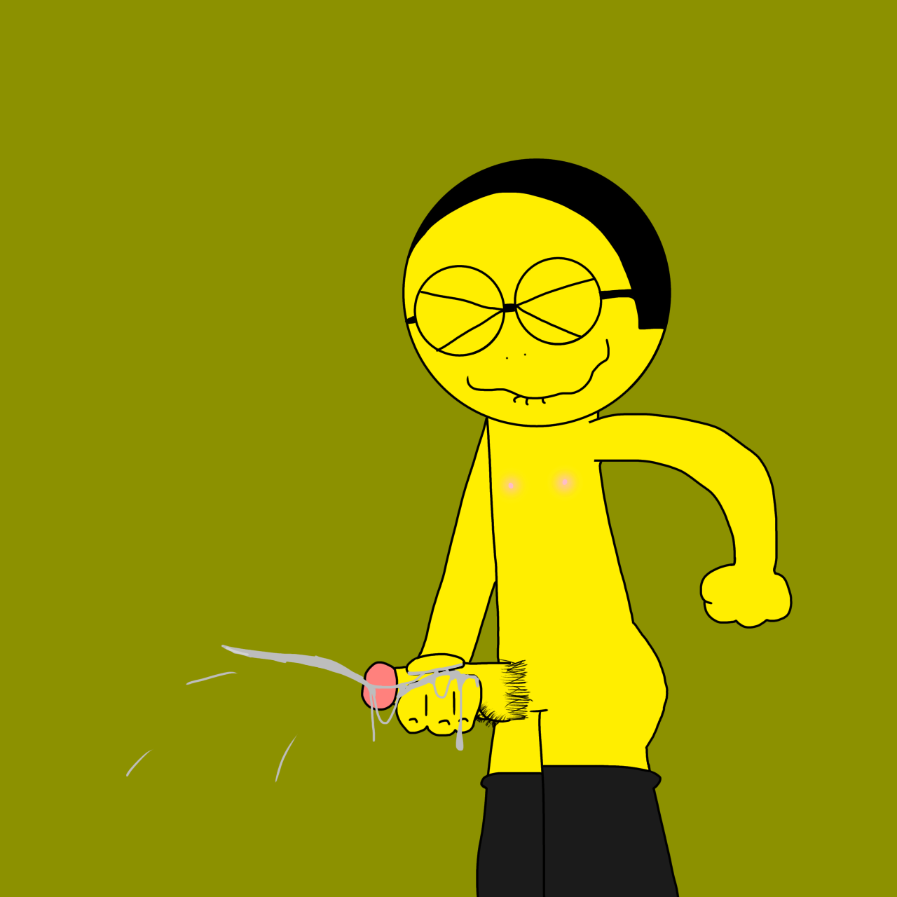 artwork_(digital) cum dick ethan_8pez ethandfriends jerking male nerd nipples penis pubes sperm yellow_body