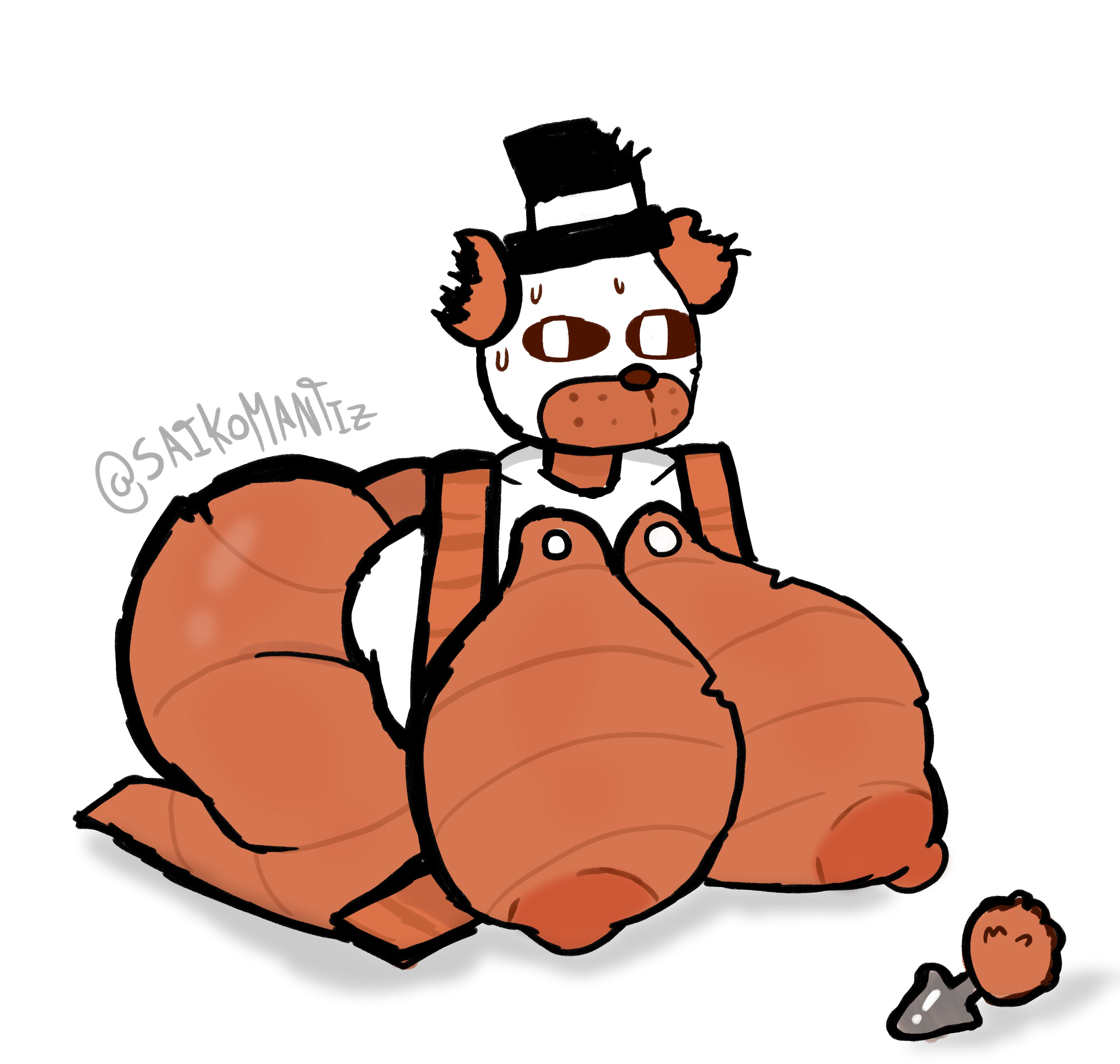 ashamed ass ass_focus bear_tail big_breast big_breasts breasts breasts_focus brown_body brown_skin butt_plug butt_plug_tail el_sick fat_ass female female_only five_nights_at_freddy's five_nights_at_freddy's_2 freddy_(fnaf) freddy_fazbear furry_female furry_only looking_at_viewer paper_pals paperpals solo tagme_(artist) top_hat