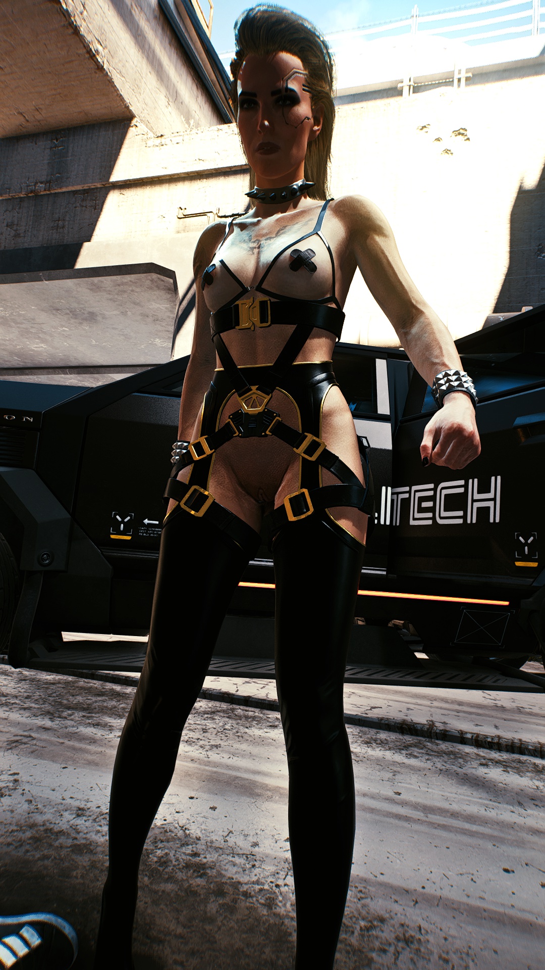 cyberpunk 2077, astromons, exhibitionism, female, meredith stout, naked, nude, nude female, pale-skinned female, 