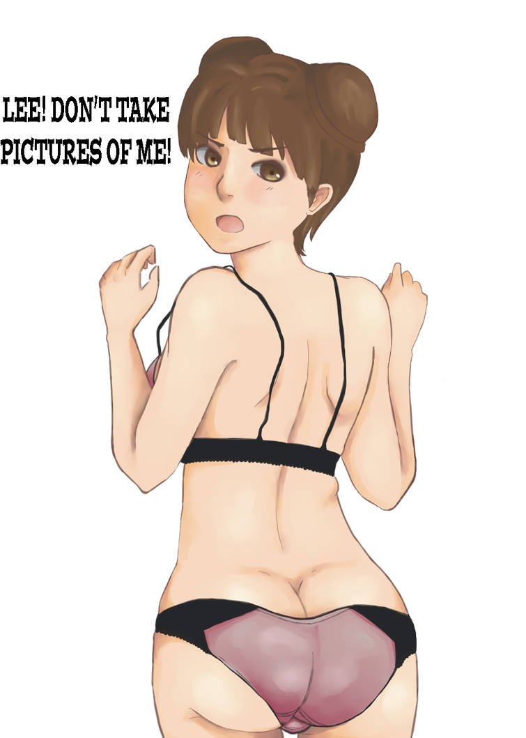 thalassemia, tenten, naruto, naruto shippuden, text, 1girls, ass, back view, blush, bra, brown eyes, brown hair, dialogue, female, female only, from behind, from behind position, hair bun, open mouth, panties, short hair, solo, solo focus, 