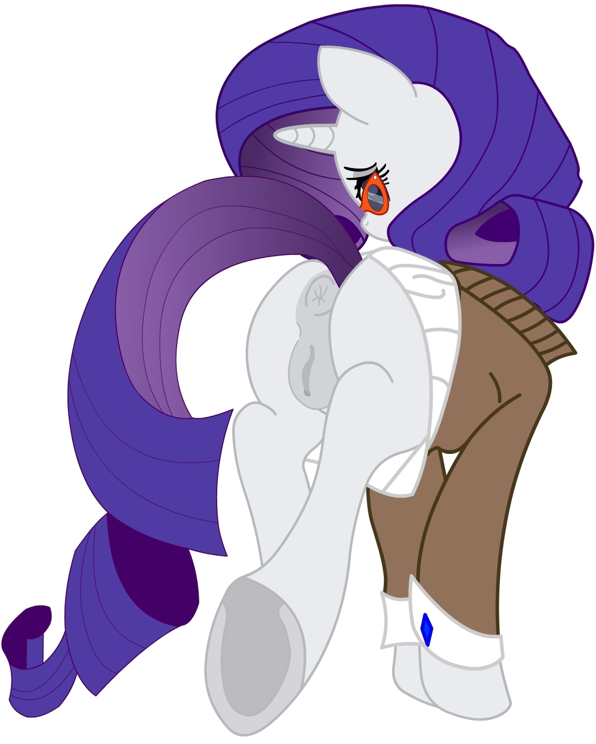 dovne, rarity (mlp), friendship is magic, my little pony, color, edit, white background, anus, ass, clothes, equine, eyewear, female, horn, horse, looking at viewer, plain background, pony, presenting, presenting hindquarters, pussy, solo, sunglasses, unicorn, 