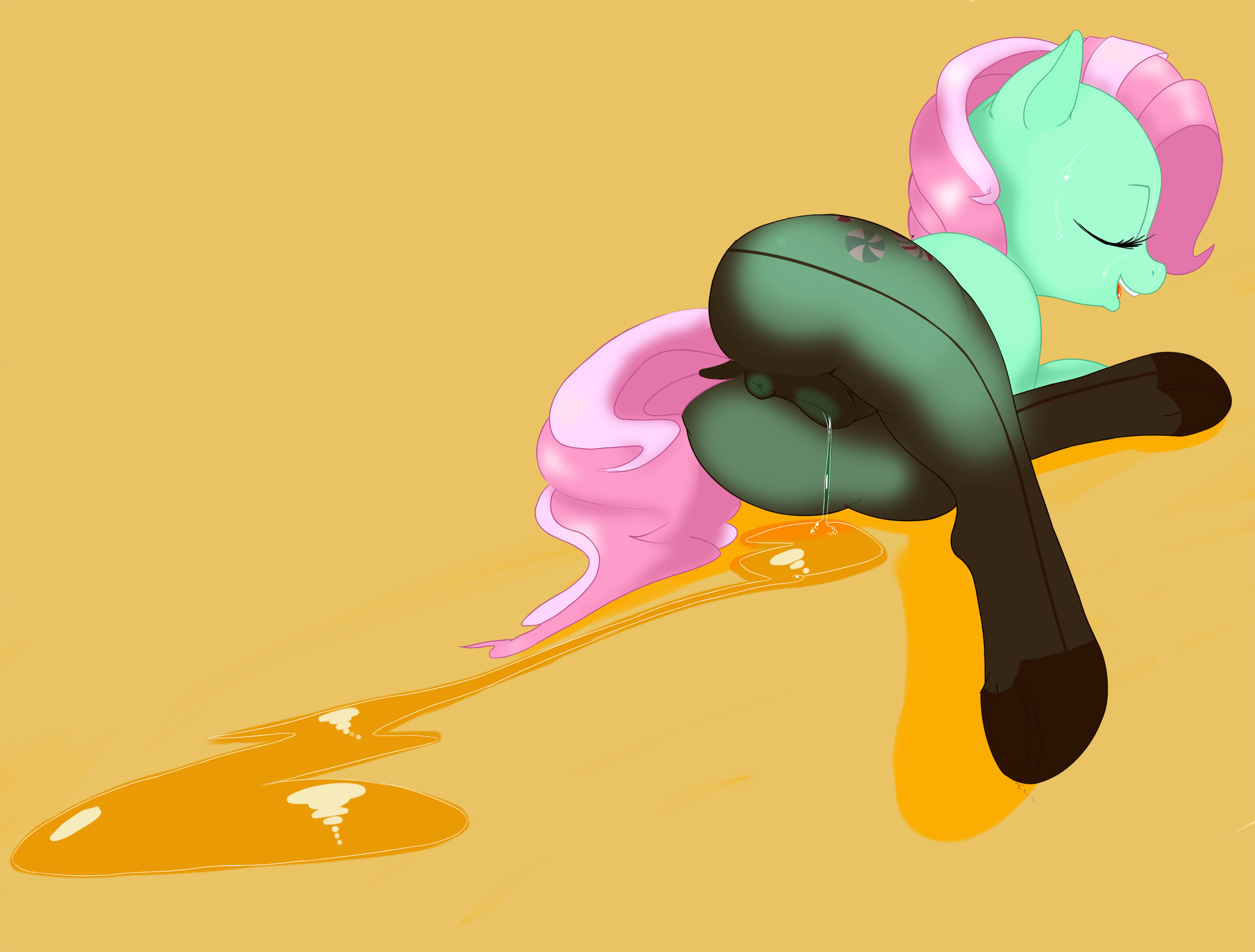 minty (mlp), my little pony, simple background, anatomically correct, anatomically correct pussy, animal genitalia, anus, equine, equine pussy, female, feral, gitgud, horse, mammal, peeing, pony, pussy, solo, urine, 