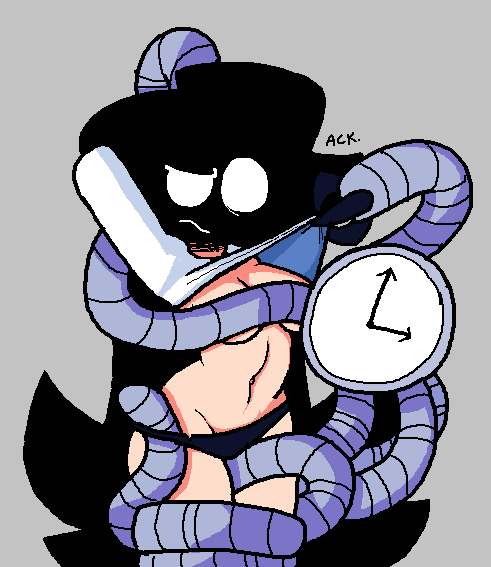 1girls 2d arcaned_roses black_hair black_panties clock enemies female female_only long_sleeves metal_tentacles mystery_(roses_arcaned) navel no_bra panties roses_arcaned shirt shirt_lift solo underwear white_shirt