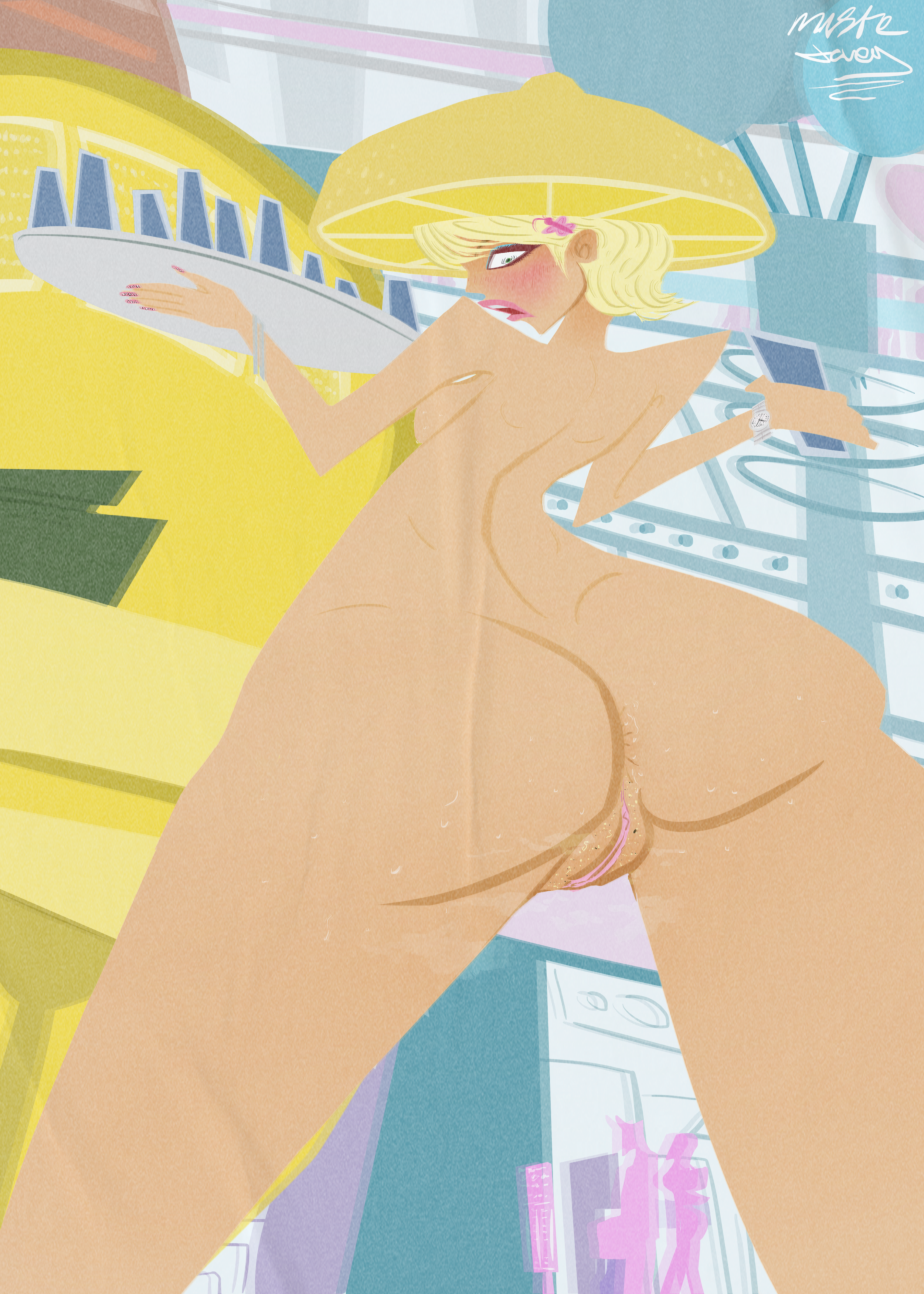 2000s 2000s_(style) 2000s_and_2010s_style 2000s_theme 6teen anus ass ass_focus background background_characters big_ass big_butt blonde_female blonde_hair caitlin_cooke embarrassed embarrassed_nude_female enf lemon lemonade low-angle_view mistajaay musk musk_clouds naked naked_female nude nude_female pink_labia_minora poster pov pov_eye_contact retro retro_artstyle shaved_crotch shaved_pussy sweat sweatdrop sweating sweaty sweaty_ass sweaty_body sweaty_butt toilet_paper wardrobe_malfunction y2k