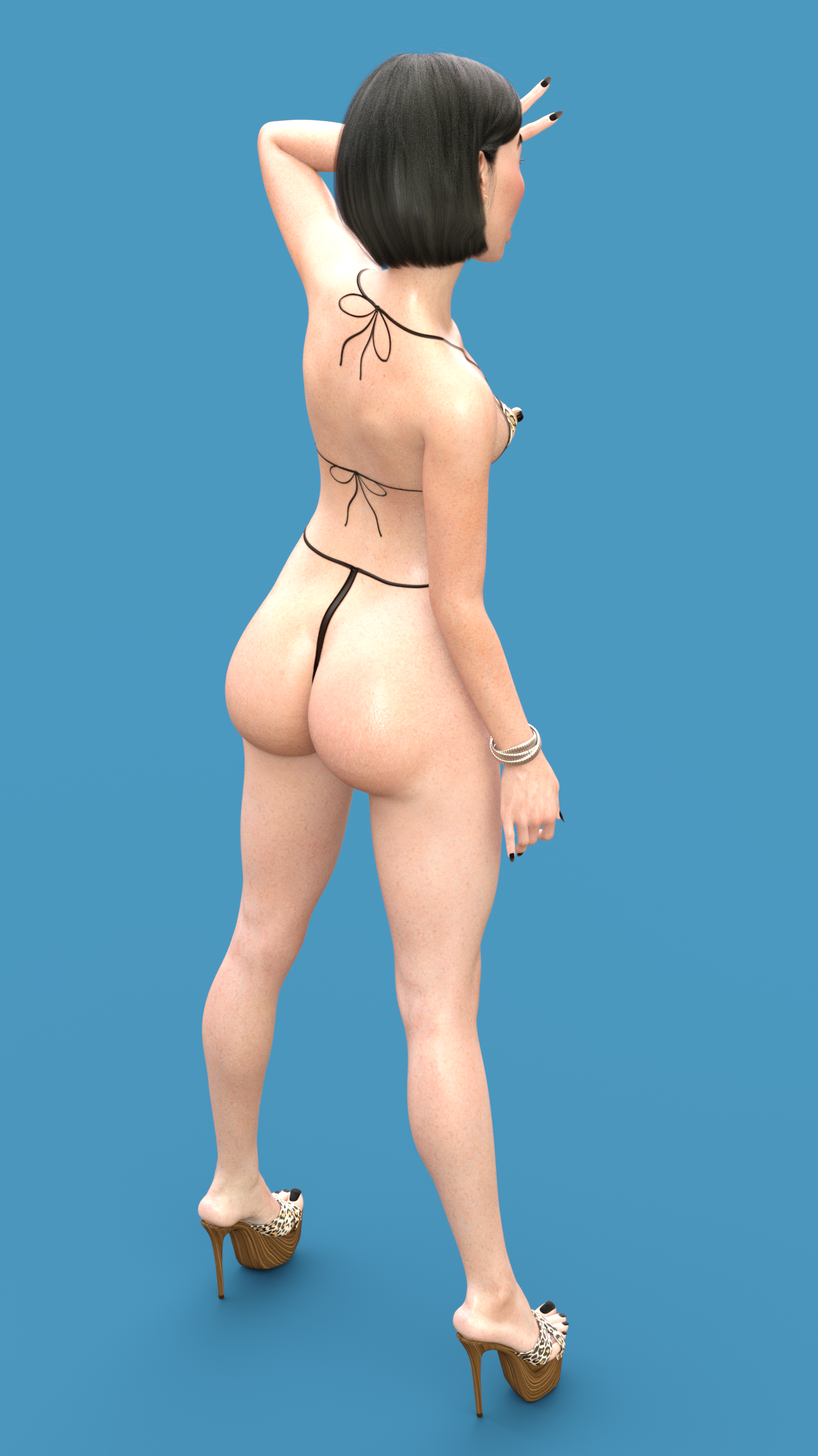 blackless, pose, bikini, from behind, grandmother, granny, hag, heels, high heels, huge ass, huge breasts, old woman, older female, peace sign, posing, skimpy, skimpy clothes, 
