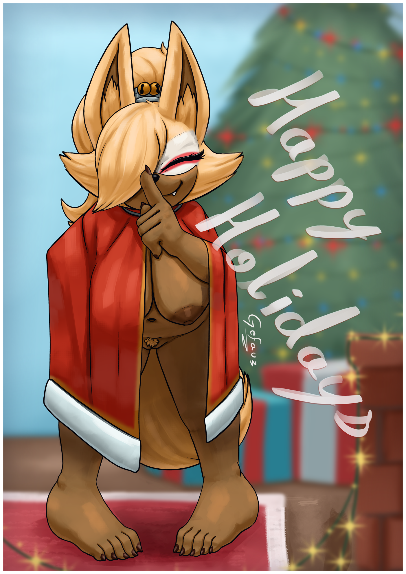 whisper the wolf, christmas, holidays, idw publishing, sega, sonic the hedgehog (comics), sonic the hedgehog (idw), sonic the hedgehog (series), hi res, anthro, big breasts, breasts, canid, canine, canis, female, gefauz, genitals, mammal, nipples, nude, pussy, solo, wolf, 