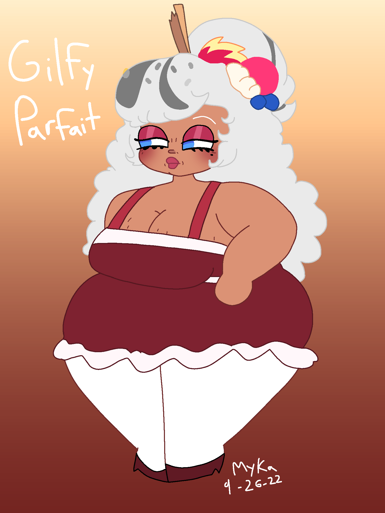 cookie run, blue eyes, cookie run kingdom, makeup, parfait cookie, tan body, 