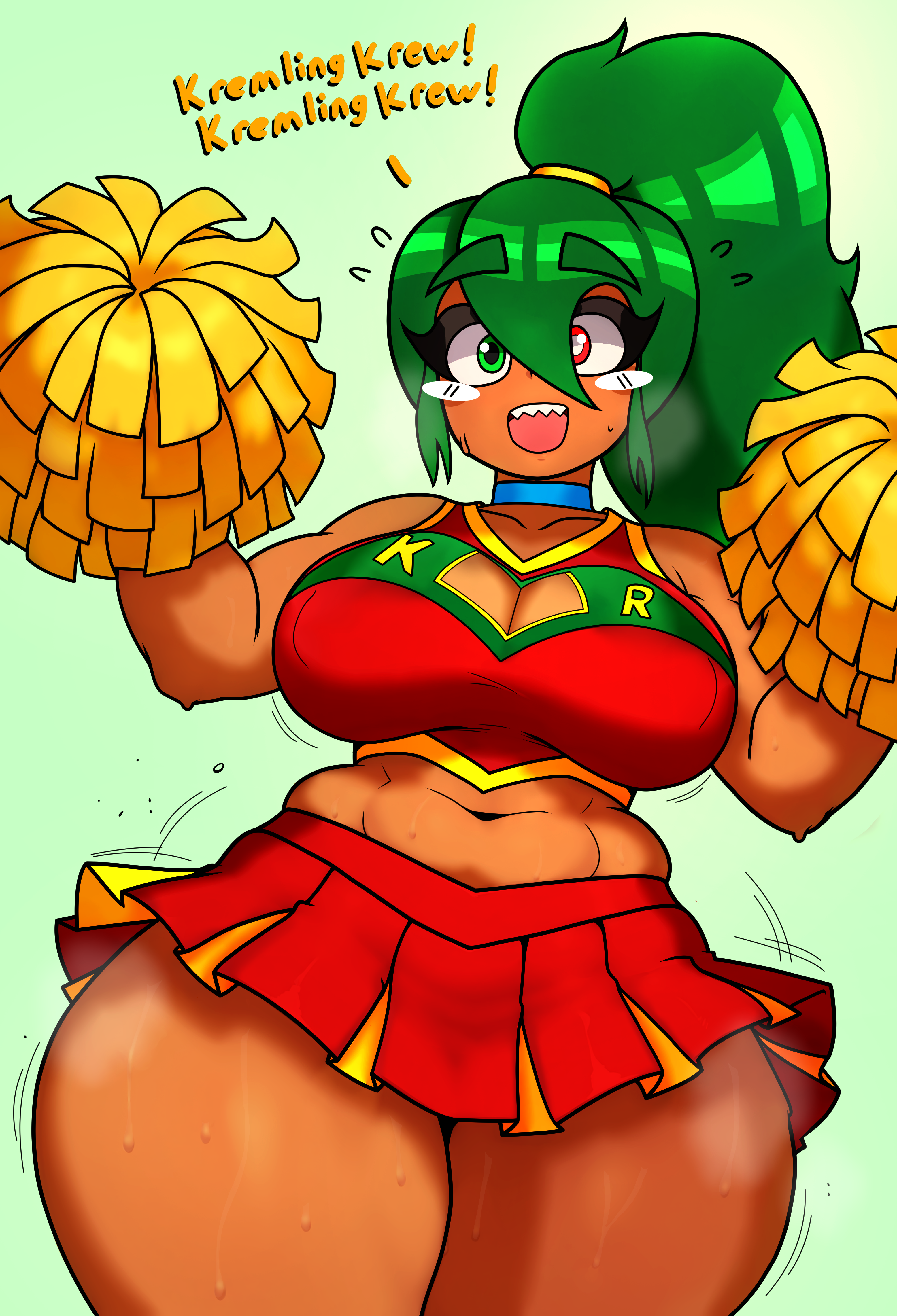 2025 2d absurd_res absurdres belly belly_bulge belly_button belly_overhang big_breasts big_hips boob_window breasts breathing_heavily cheering cheerleader cheerleader_costume cheerleader_outfit cheerleader_uniform chubby chubby_belly chubby_female cleavage donkey_kong_(series) donkey_kong_bananza donkey_kong_country english english_text eyebrows eyebrows_visible_through_hair eyelashes genderswap_(mtf) green_eyes green_hair hairband happy heavy_breathing heterochromia huff huge_boobs huge_breasts k_rool miniskirt motion_lines navel nintendo open_mouth plump plump_thighs pom_poms ponytail ponytail_female queen_k_rool rareware red_eyes rule_63 sex_fog shiny_hair shiny_skin simple_background skirt slightly_chubby smile smile_at_viewer steam steaming_body steamy_breath sweat sweatdrop sweating sweaty sweaty_body sweaty_thighs sweaty_tits tan_body tan_skin text thicc thick_eyebrows thick_eyelashes thick_hips thick_legs thick_thighs thighs uneven_eyes wide_hips
