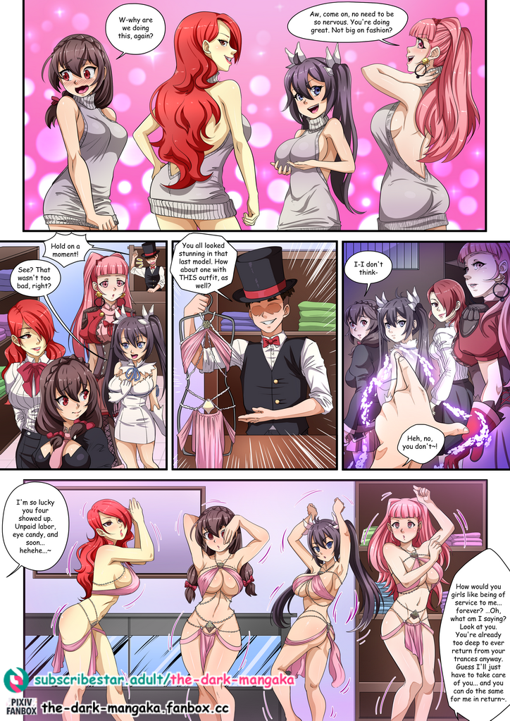 1boy 4girls @_@ alternate_costume ass ass_shake back backless_outfit bare_back belly_dance belly_dancer belly_dancer_outfit belly_dancing big_ass black_hair blue_eyes braid breasts brown_eyes brown_hair comic crossover dancer dancer_outfit dancing dungeon_ni_deai_wo_motomeru_no_wa_machigatteiru_darou_ka english_text female femsub fire_emblem fire_emblem:_three_houses gloves harem harem_girl harem_outfit hestia_(danmachi) hilda_valentine_goneril kono_subarashii_sekai_ni_shukufuku_wo! large_breasts looking_at_viewer looking_back male maledom mind_control mitsuru_kirijo multiple_females multiple_girls nintendo open_mouth persona persona_3 pink_eyes pink_hair ponytail red_eyes red_hair smile sweater text the_dark_mangaka twintails virgin_killer_sweater yomorio_lingerie yunyun_(konosuba)