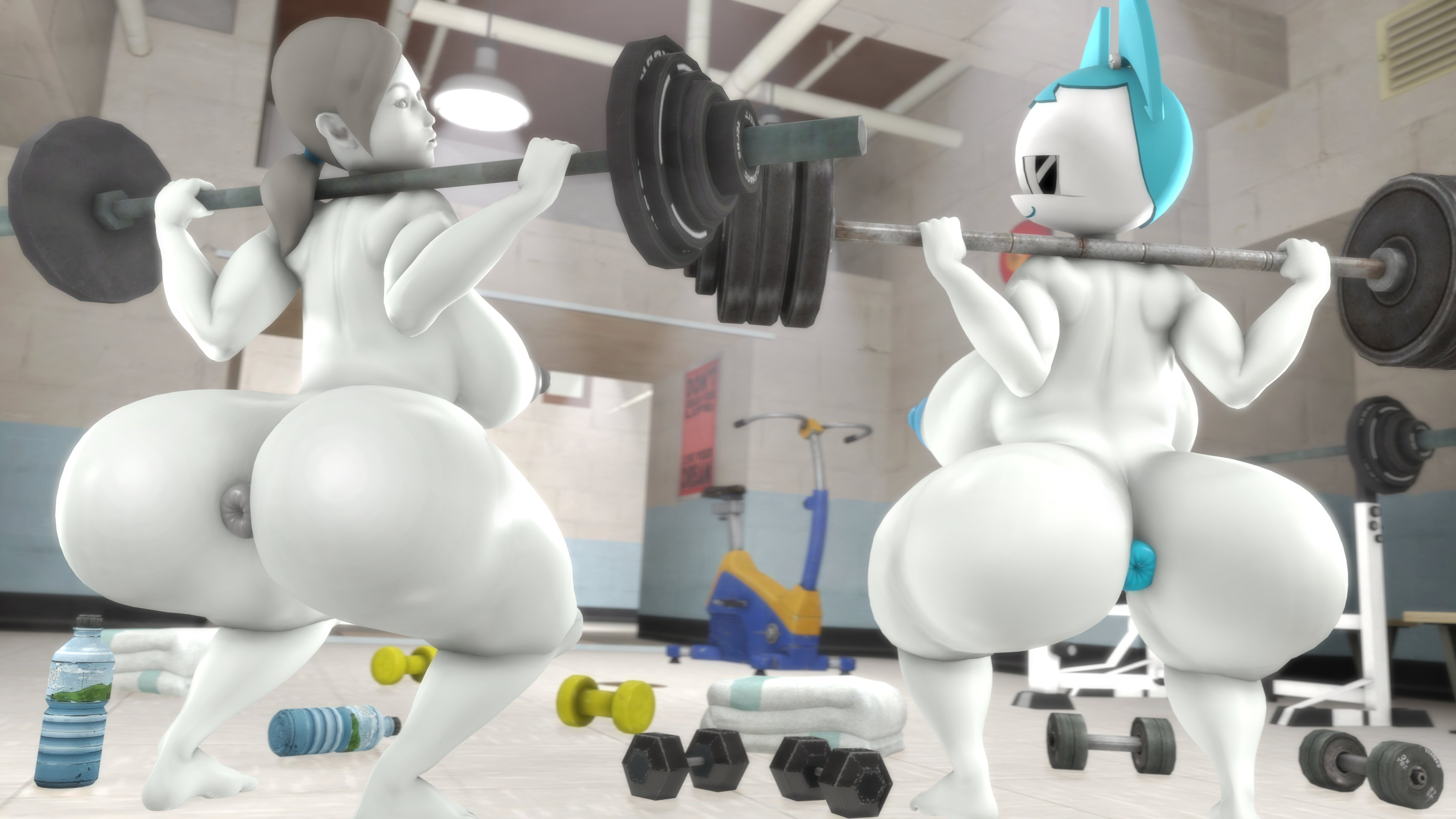 robot, wii fit, 3d, 3d (artwork), 2girls, anus, ass, assmo, big ass, breast...