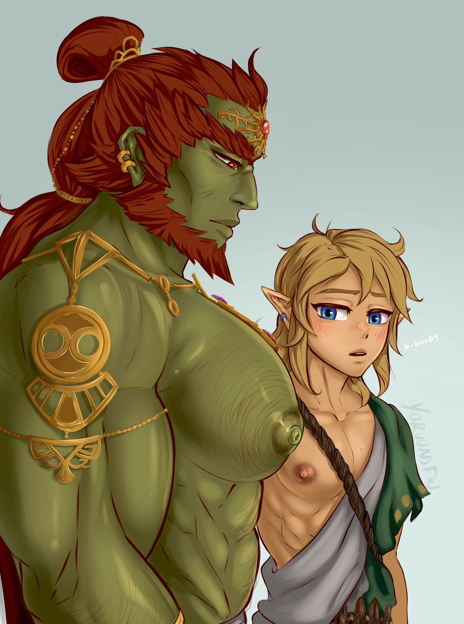 <b>ganondorf</b>, <b>link</b>, nintendo, the legend of zelda, biceps, big chest, big pecs...