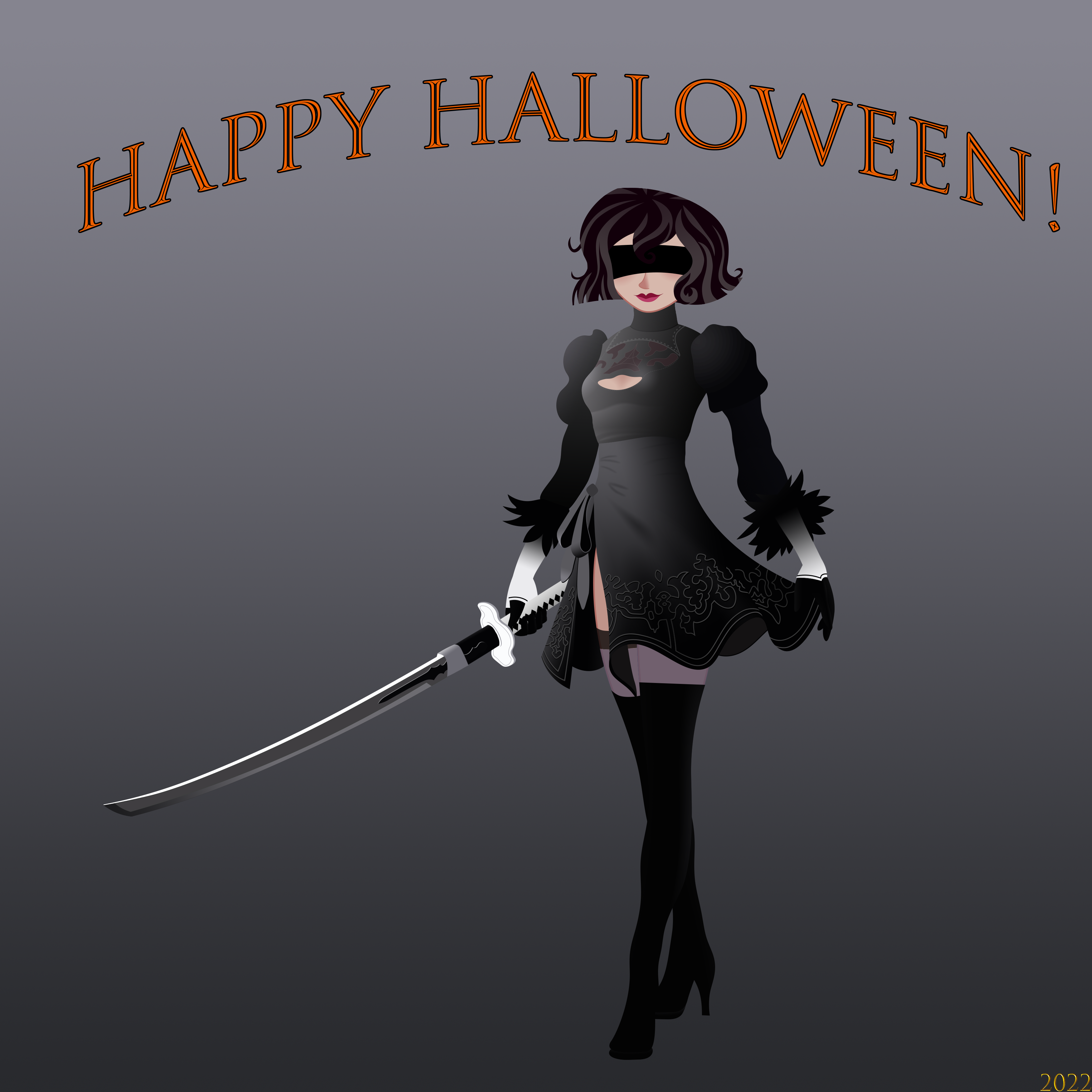 cassandra (<b>tangled</b>), halloween, nier: automata, <b>tangled</b>, black hair, blindf...