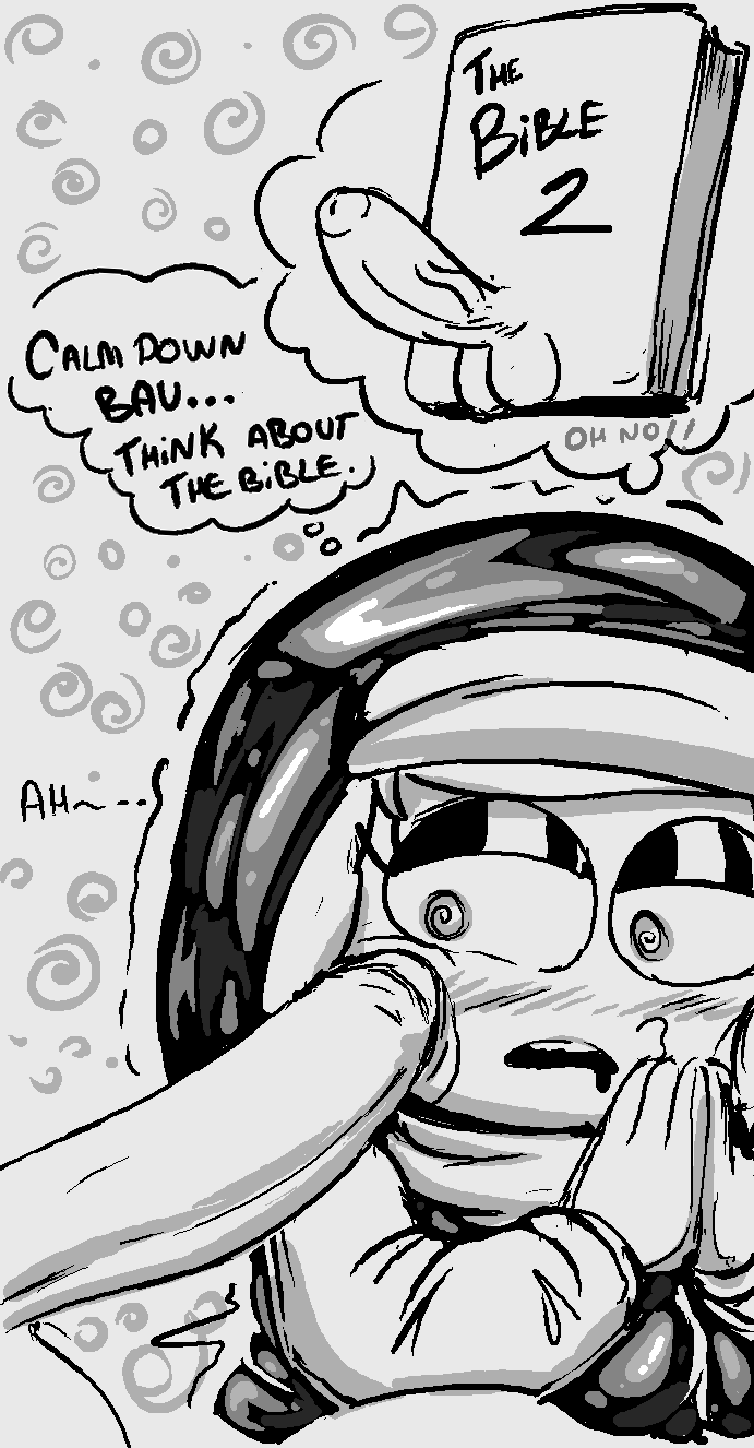 oofrowdy, black and white, sketch, text, 1girls, 2022, baubelle (oofrowdy), big penis, breasts, cross, cross necklace, elf, elf ears, elf female, eyeshadow, large penis, nun, nun hat, nun outfit, penis, praying, sketch page, small female, superbinario, thick, thick female, thick thighs, 