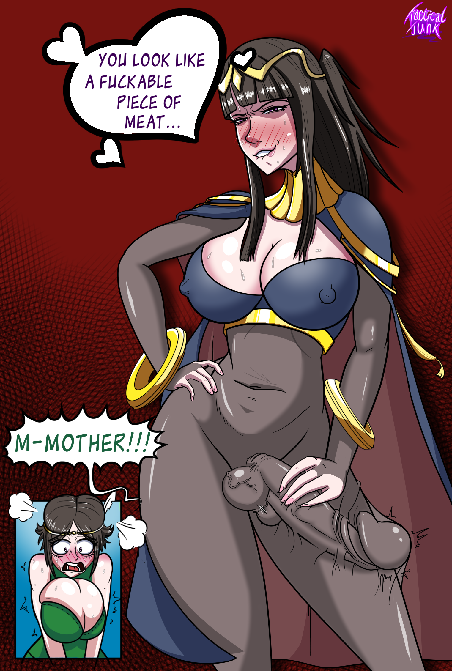 1futa 1girls aroused bangs big_breasts big_head big_penis black_hair bodystocking breasts bulge cleavage clothed clothing daughter dialogue dirty_talk duo embarrassed english_text erection erection_under_clothes female fire_emblem fire_emblem_awakening flustered fully_clothed futanari huge_breasts huge_cock huge_penis human imminent_sex incest intersex large_breasts light-skinned_futa light_skin long_hair mother mother_and_daughter nervous nintendo noire_(fire_emblem) penis penis_awe skindentation standing tacticaljunk text tharja_(fire_emblem) thick_penis uncensored