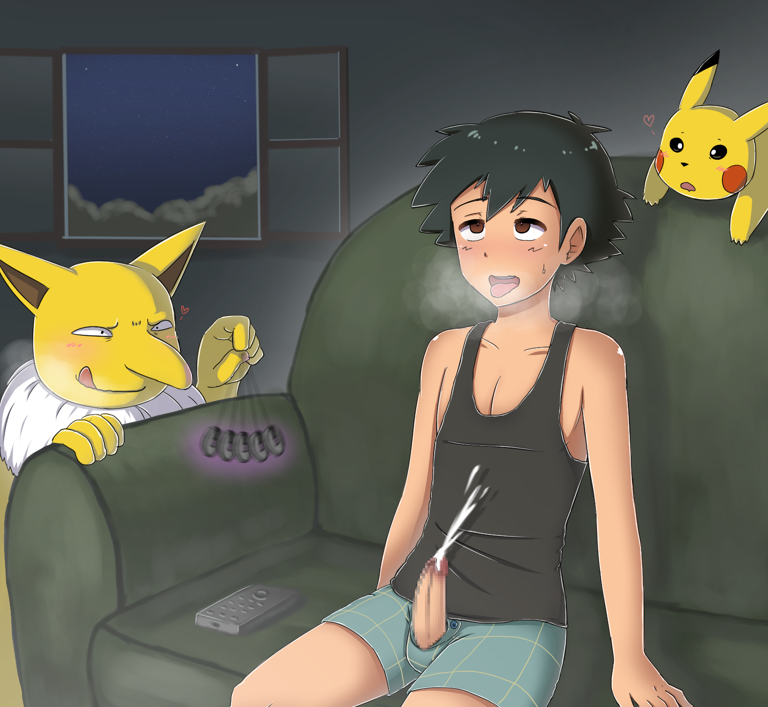 hypno, <b>pikachu</b>, satoshi (pokemon), nintendo, 1boy, ahe gao, ambiguous gende...