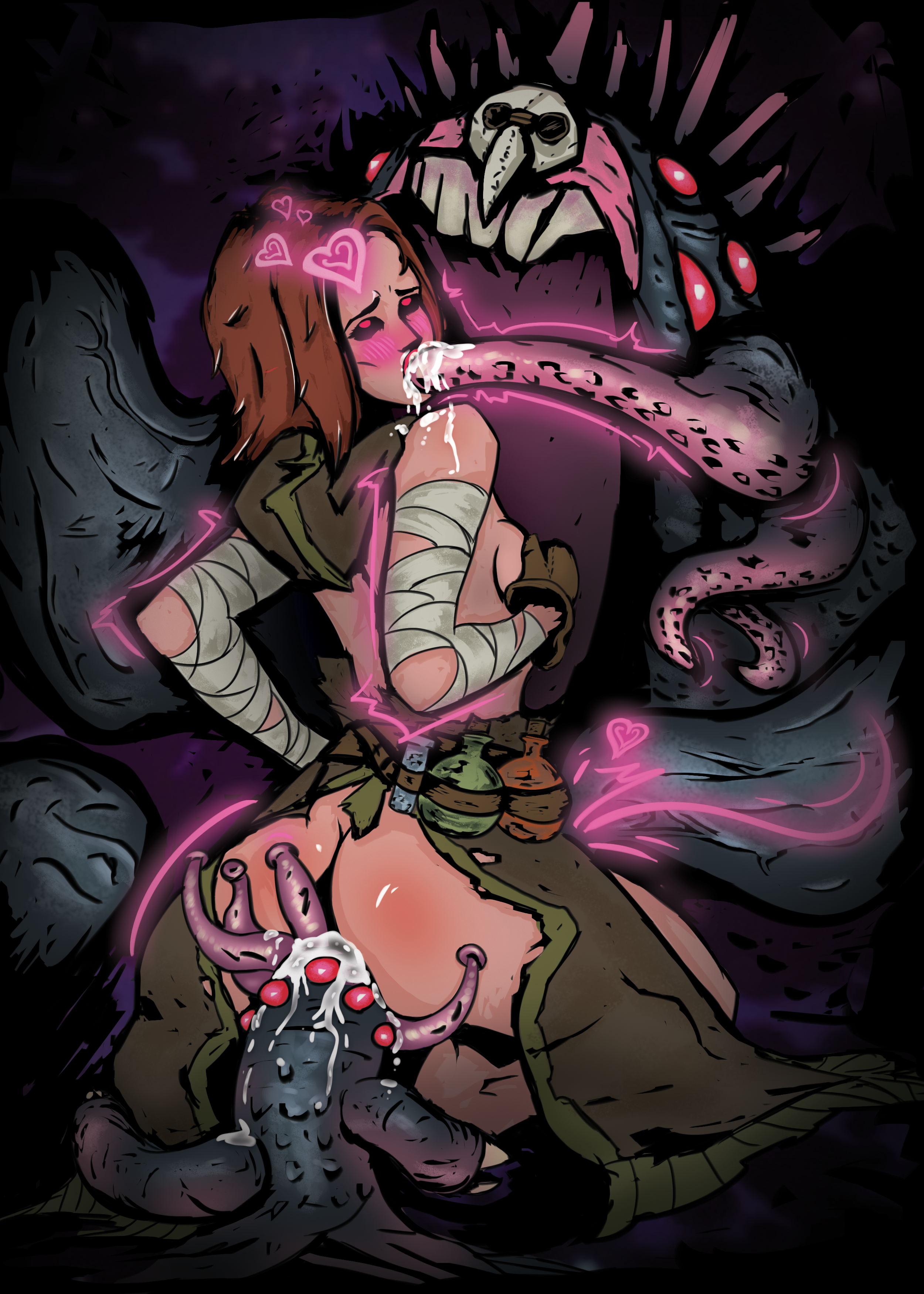 1girls 2025 ass bandage big_ass brown_hair cum cum_in_mouth cum_in_pussy cum_inside darkest_dungeon eldritch eldritch_abomination eldritch_horror excessive_cum female heart hi_res holding_breast hypnosis long_tongue mind_control monster monster_on_female multi_eye multi_limb plague_doctor plague_doctor_(darkest_dungeon) red_eyes ripped_clothing saltrum shambler_(darkest_dungeon) short_hair sitting tentacle tentacle_in_mouth tentacle_sex tongue tongue_out unmasked