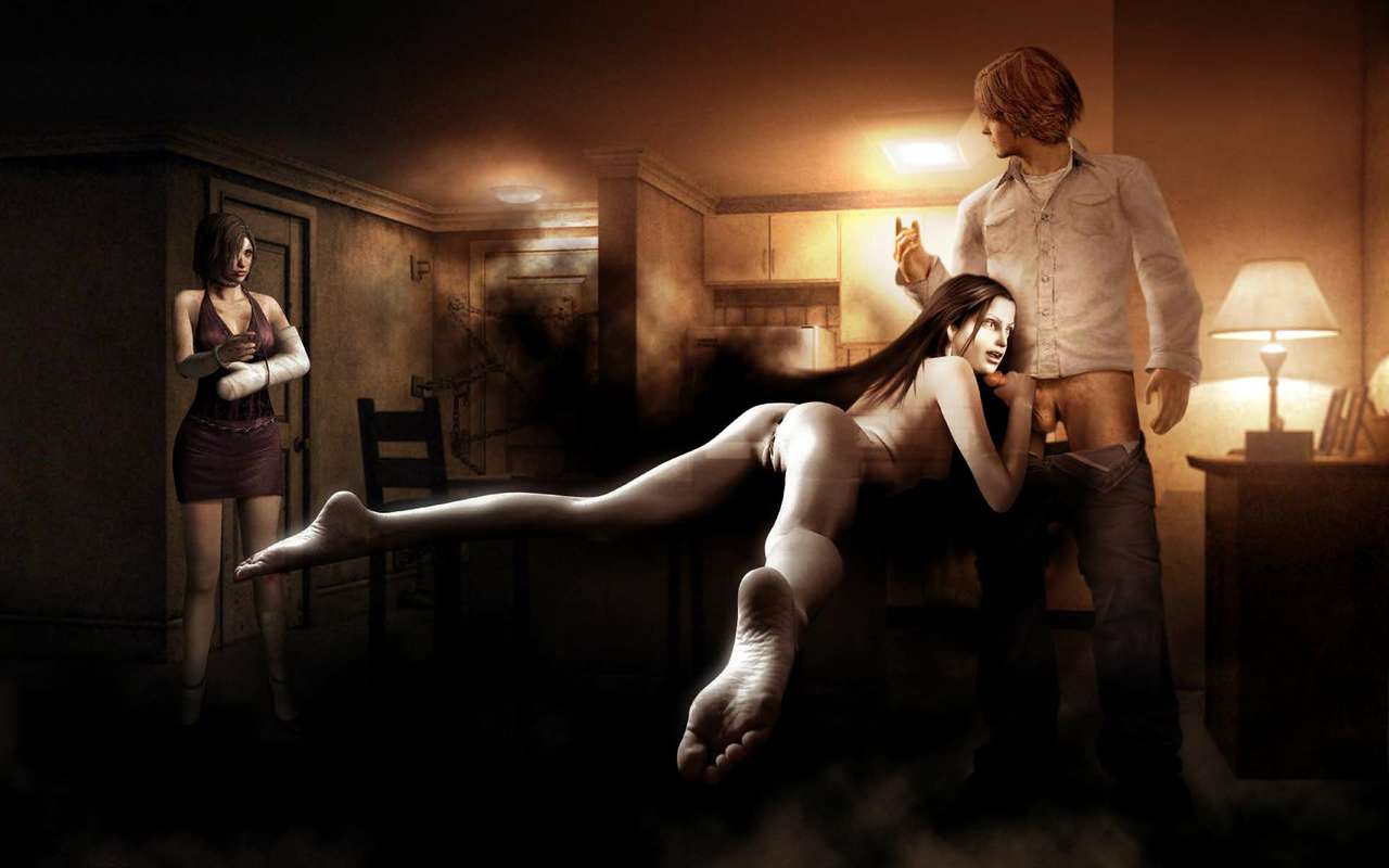 cynthia velasquez, eileen galvin, henry townshend, silent hill, silent hill 4, 1boy, 2girls, ass, chains, dark hair, fanart, feet, female, ghost, ghost girl, handjob, long hair, male, nude, nude female, nude female clothed male, pussy, short hair, 