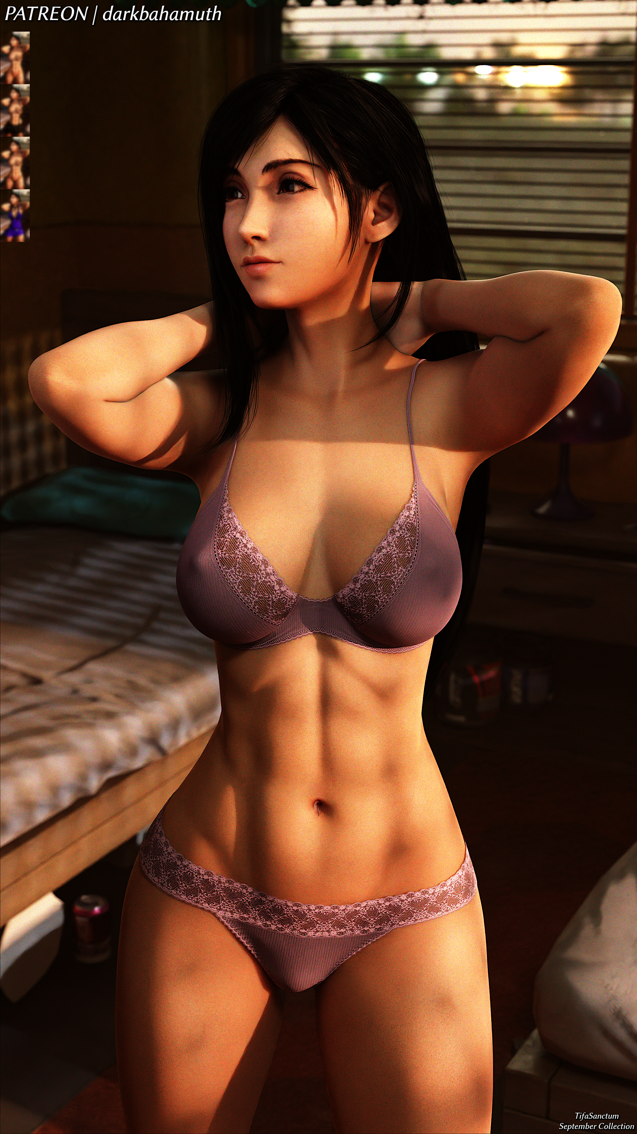 3d 3d_(artwork) abs belly darkbahamuth female final_fantasy final_fantasy_vii fit fit_female lingerie pinup tifa_lockhart toned_female