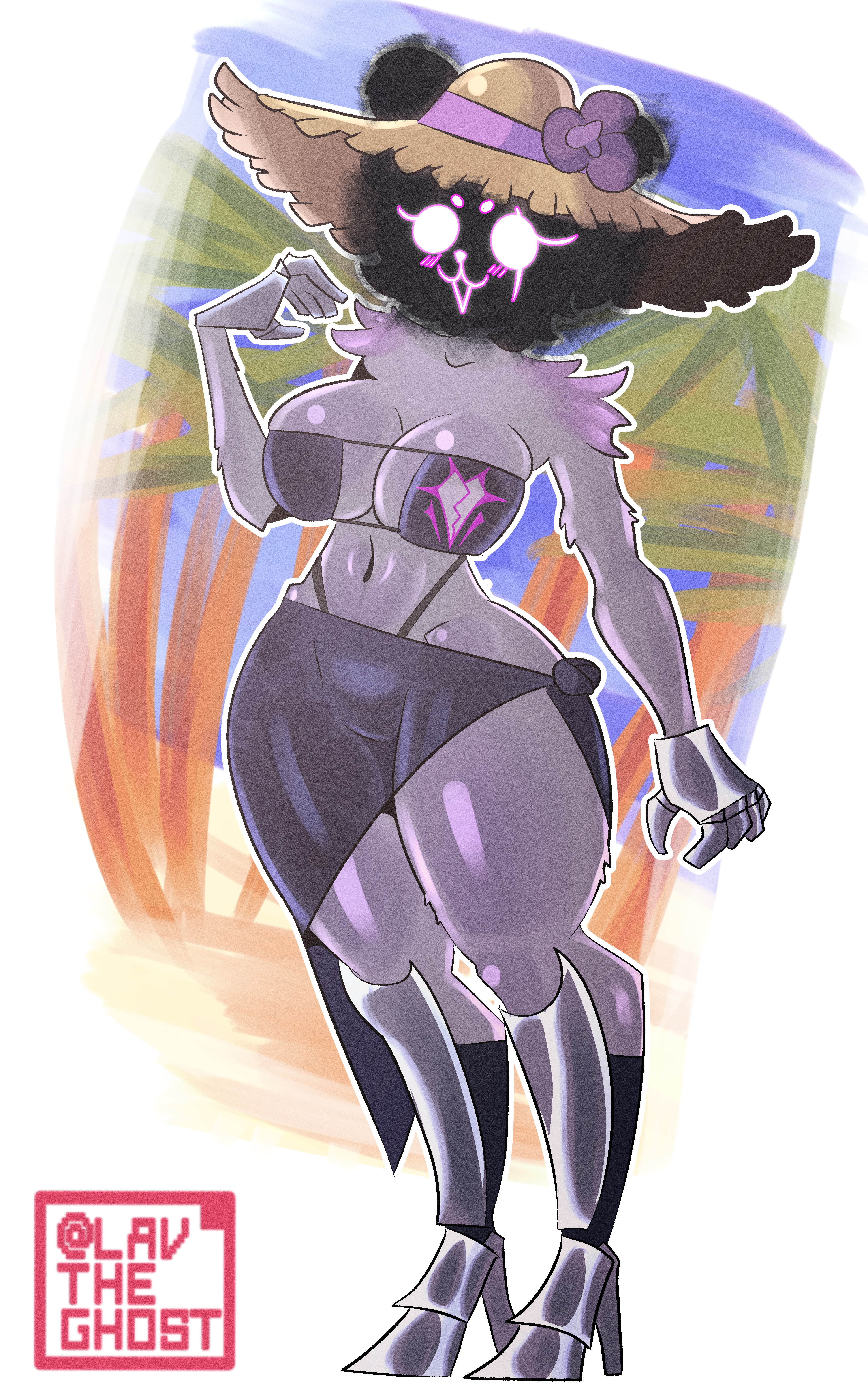 1girls beach bear_girl belly_button big_breasts big_thighs bikini blue_body blue_fur blue_skin boots dark_hair entity flower flower_in_hat fortnite fortnite:_battle_royale furry furry_female furry_only hawaiian_flower lavtheghost non-human palm_tree raven_team_leader sky square_bikini summer_hat sun_hat thick_thighs thighs thong wide_hips