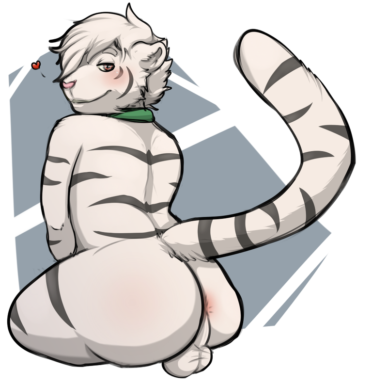 foxninja1337, milodesty, tacoyaki, anthro, ass, balls, big butt, cum, fur, furry, furry only, hair, heart, male, male only, nude, solo, 
