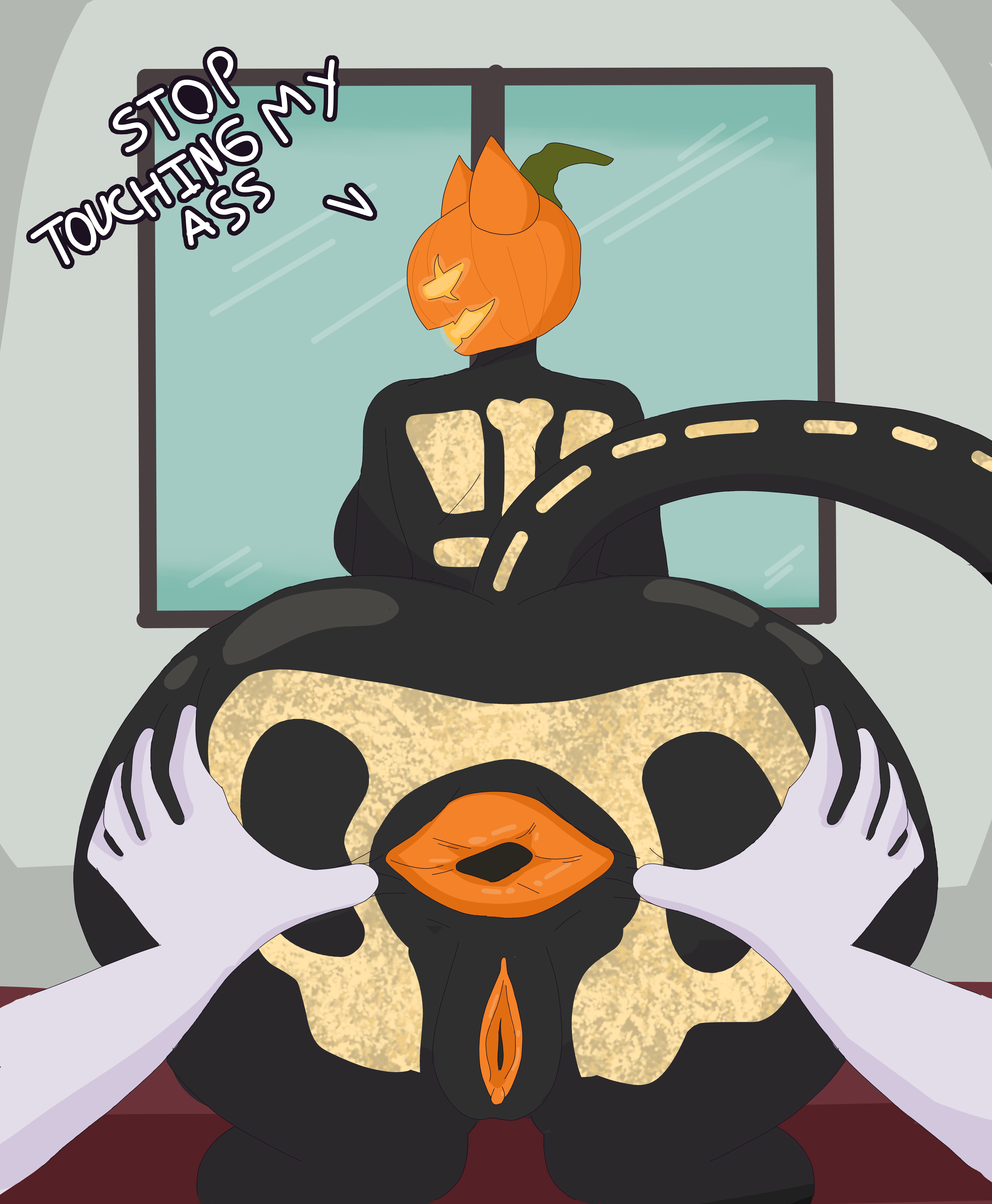 5_fingers absurd_res akitaar akitaar_(character) angry anthro anus black_body breasts building duo female fingers hi_res house male male/female mammal procyonid raccoon spice_(fortnite) spread_anus spreading text window