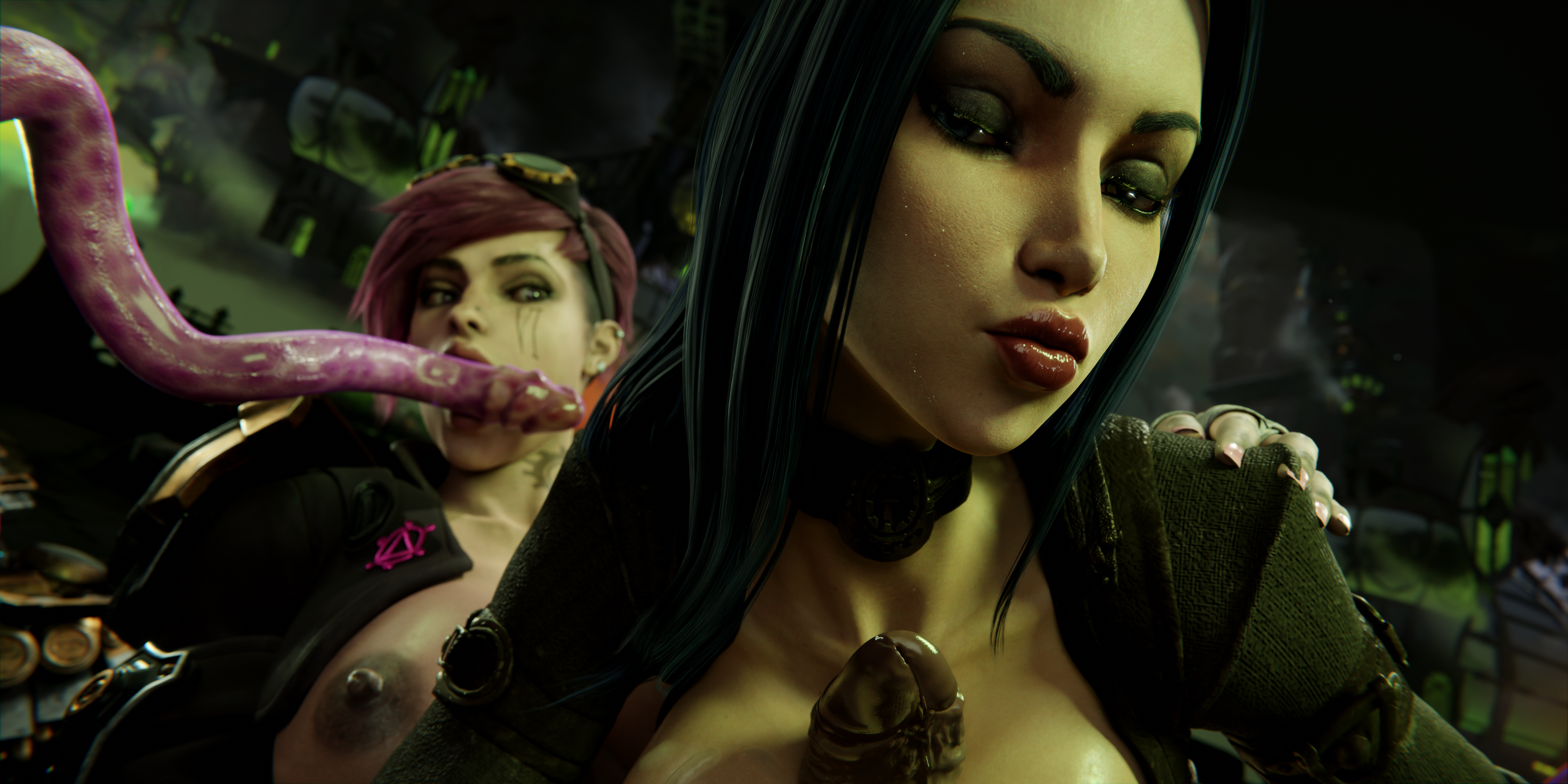 vi, league of legends, tagme, 1futa, 1girls, anal, caitlyn kiramman, chikipiko (artist), fellatio, futa on female, futanari, futanari penetrated, oral, paizuri, tentacle, 