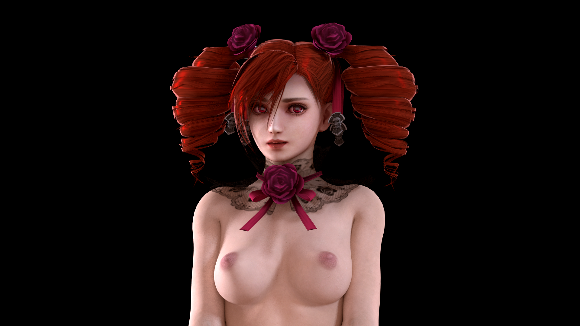 kruel-kaiser, amy sorel, soul calibur, 3d, 1girls, breasts, drill hair, female, female only, nipples, red eyes, red hair, solo, 