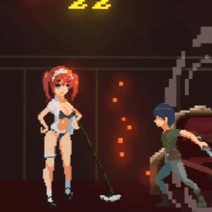 1boy animated cum_in_pussy cumshot female foot_worship head_stomp maid pixel_animation pixel_art sadiubus solom