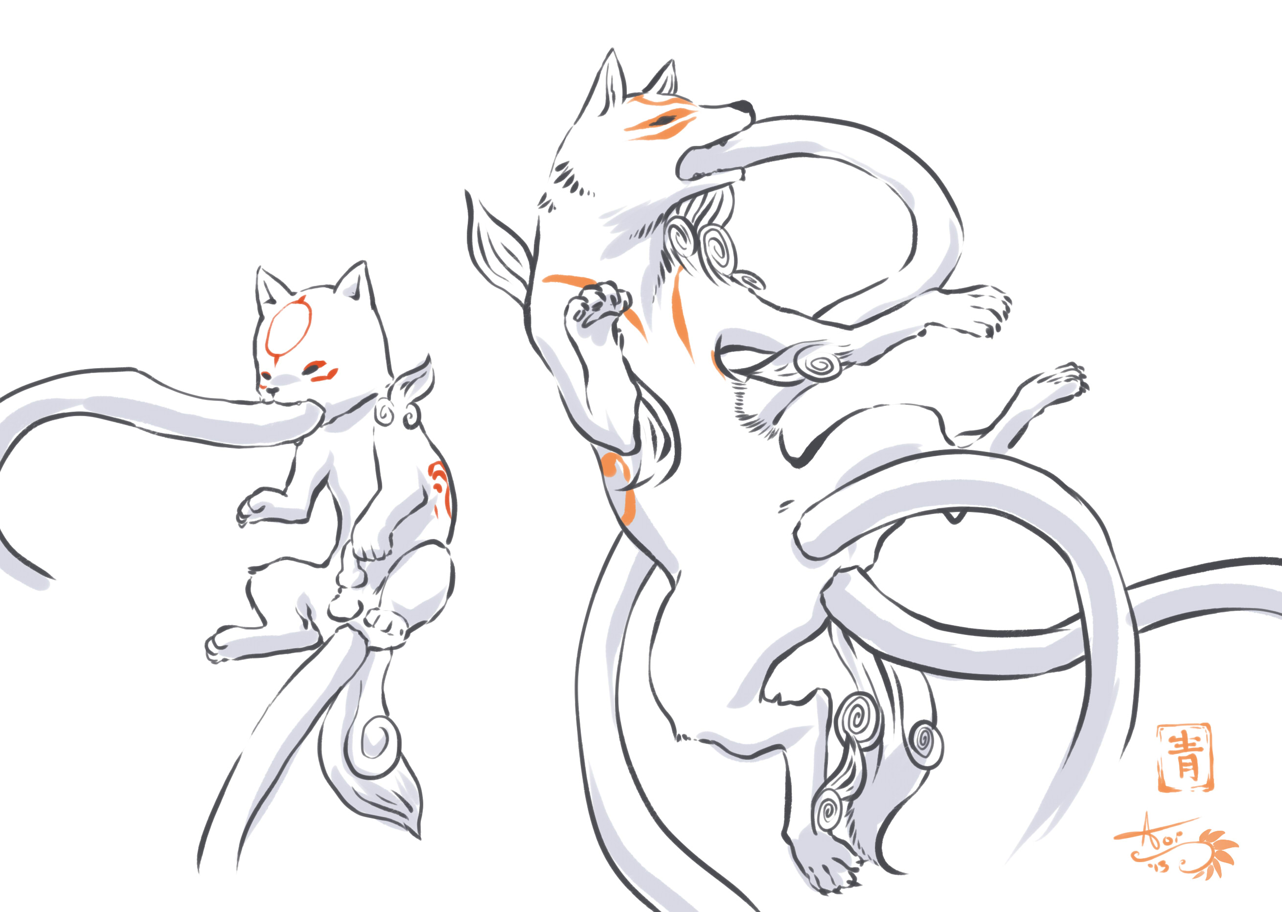 aogami, amaterasu, chibiterasu, okami, high resolution, highres, white background, 3 toes, 4 toes, anal, anal sex, anus, barefoot, canine, cute, deity, female, fur, in mouth, japanese, knot, lift, male, nude, open mouth, orange fur, pawpads, paws, penetration, penis, plain background, pussy, raised leg, sharp teeth, teeth, tentacle, testicles, vaginal penetration, white fur, wolf, young, 
