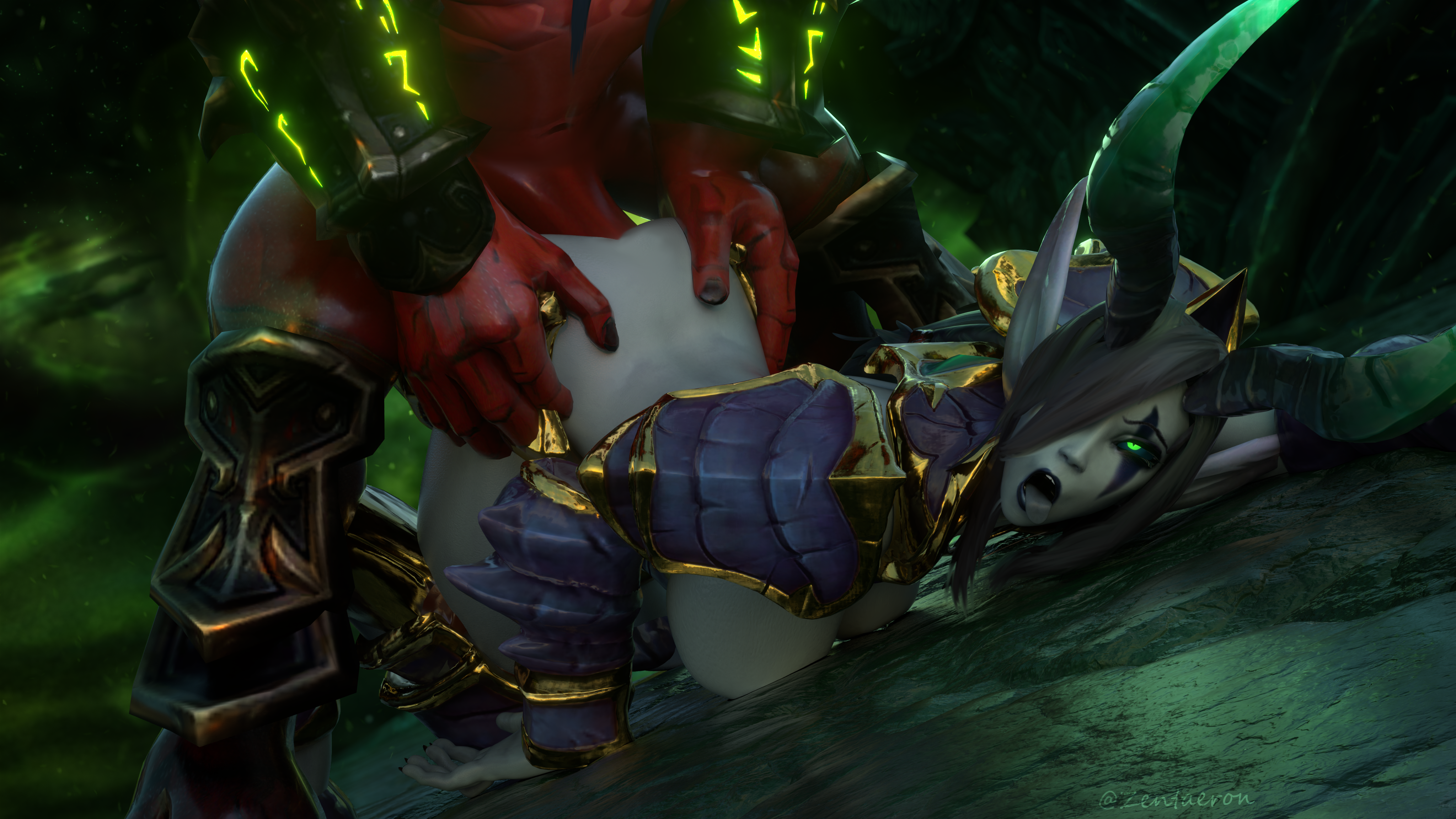 zentaeron, dreadlord jaina, eredar, jaina proudmoore, blizzard entertainment, warcraft, world of warcraft, 3d, 1boy, 1girls, ahe gao, alternate costume, anal, anal sex, big breasts, face down ass up, female, horns, huge breasts, male, nipple piercing, nude, sex, thick thighs, voluptuous, voluptuous female, wide hips, 