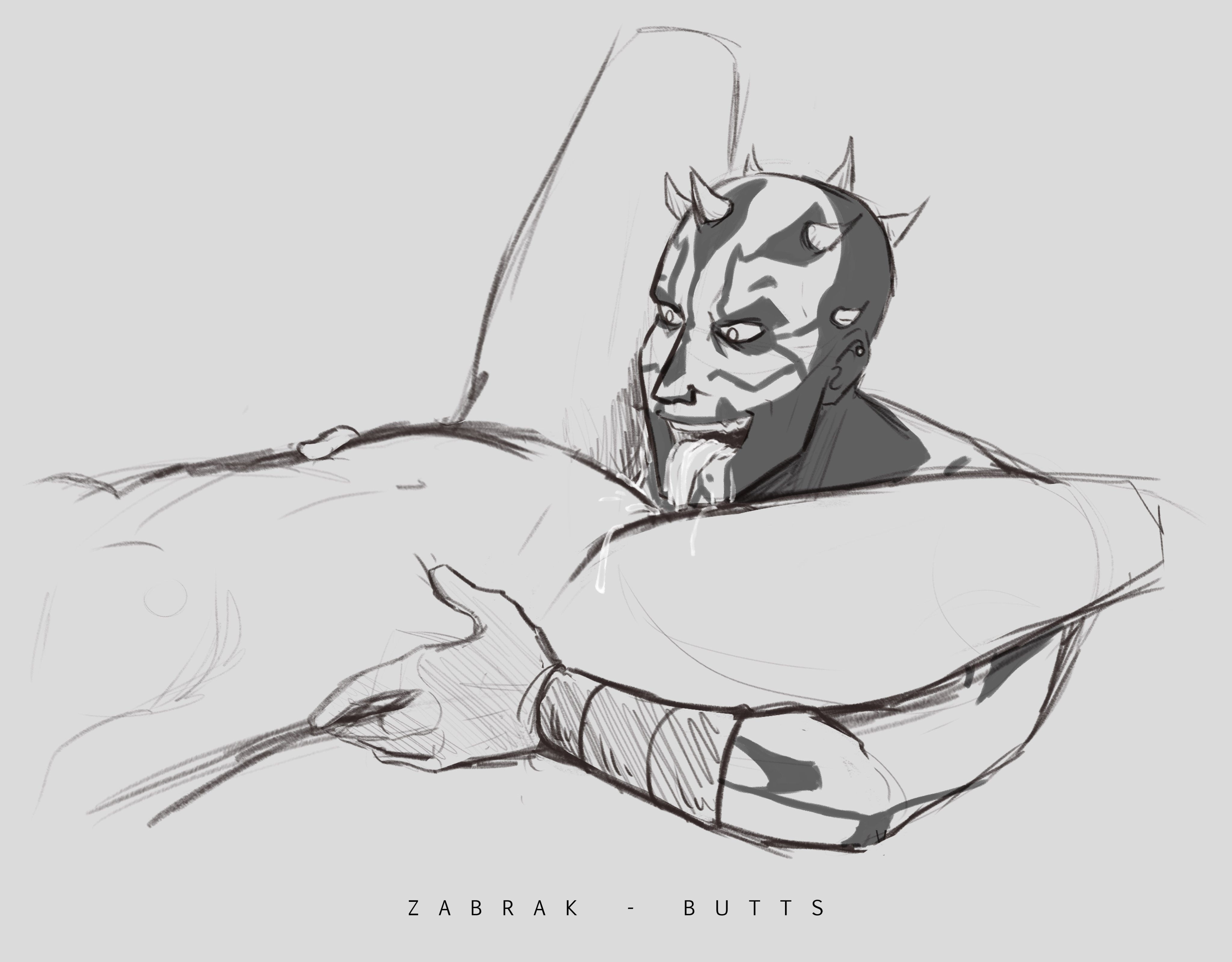 darth maul, zabrak, star wars, sketch, barely visible genitalia, breasts, b...