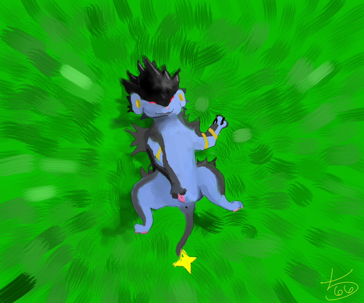 pcred566, luxray, 2013, eyess closed, female, feral, grass, lying, masturbation, meadow, on back, pokemon, pussy, solo, spreading, 
