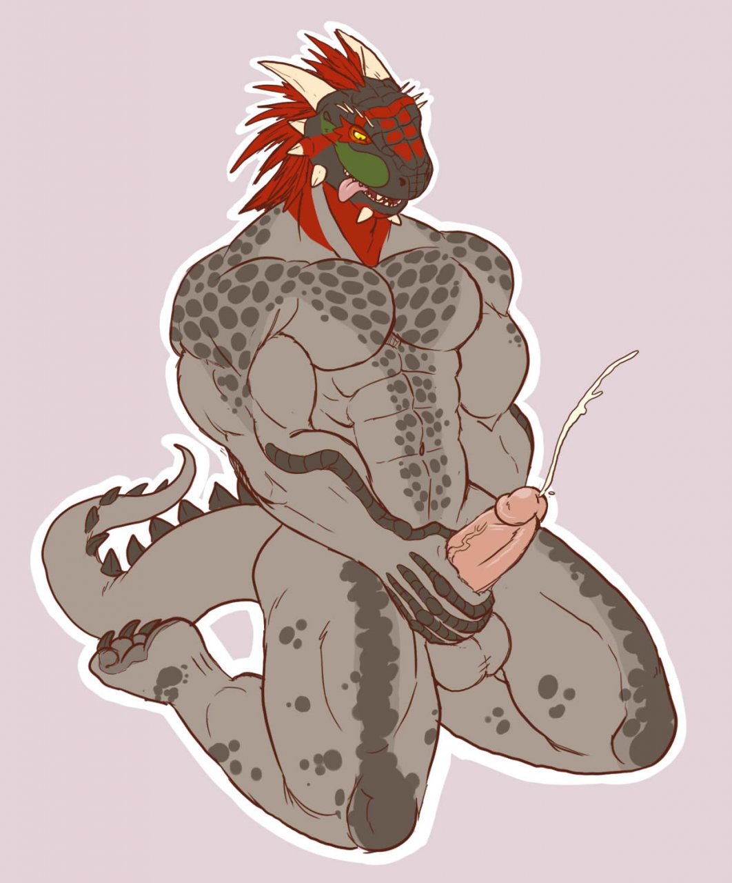 argonian, tagg, skyrim, the elder scrolls, 1boy, cum, horn, kneeling, male,...