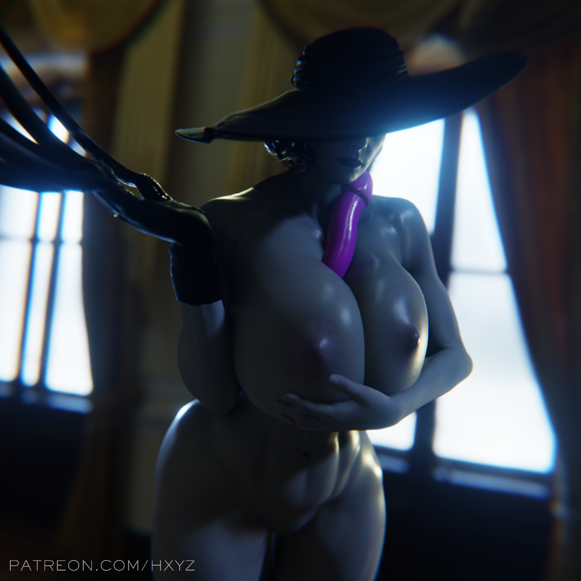 1:1 1girls 2025 3d 3d_(artwork) alcina_dimitrescu alternative_version alternative_version_available between_breasts big_breasts big_hands biohazard black_flower black_gloves black_hair black_hat black_lipstick blender blender_(artwork) blender_eevee breasts capcom cinematic cinematic_lighting claws dark_hair depth_of_field dildo dildo_between_breasts elegant elegant_female environment eye_covered eyes_covered fanart female female_only gloves hat hat_covering_eyes hi_res hiding_face holding_breast holding_breasts huge_breasts hxyz large_breasts large_dildo larger_female lipstick long_hat mature mature_female milf nipples nude paizuri pale-skinned_female pale_skin patreon patreon_username png purple_dildo resident_evil resident_evil_8:_village solo solo_female solo_focus tagme tall_female tied_hair url victorian voluptuous voluptuous_female watermark