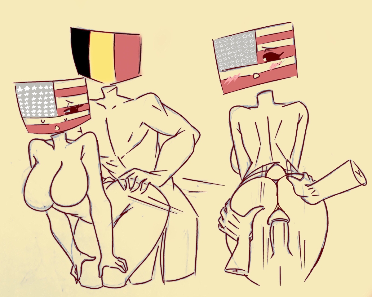 (countryhumans), countryhumans, american, american flag, back view, belgian...
