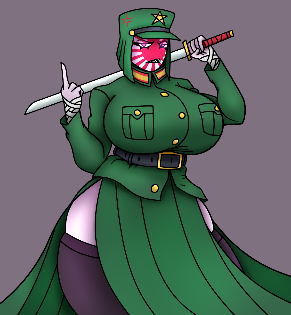 big breasts, countryhumans girl, ech0chamber, holding sword, imperial japan, ...