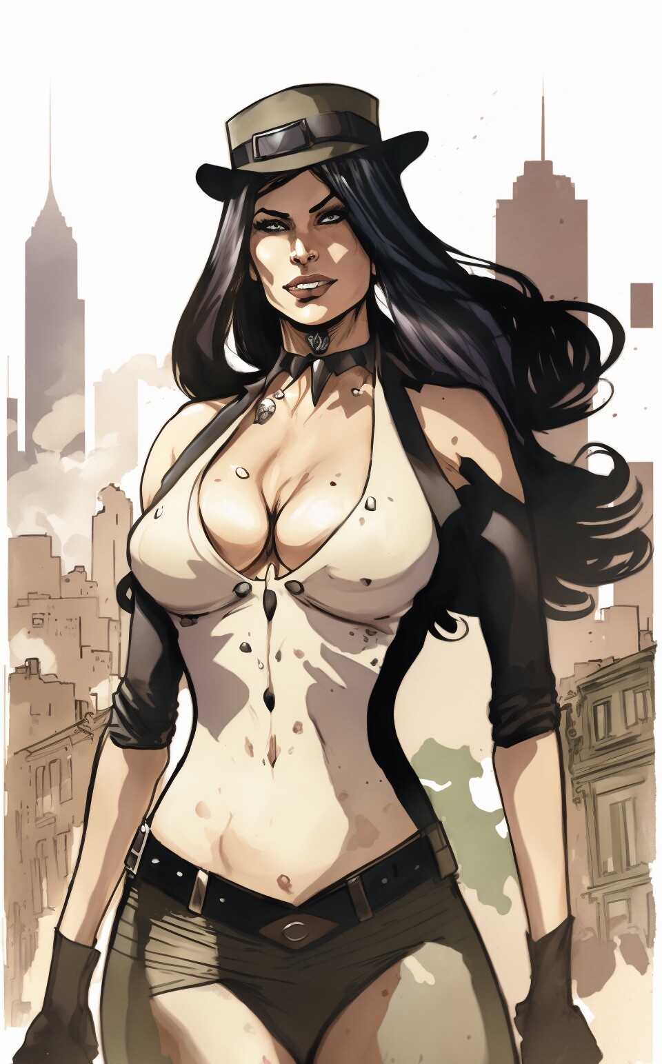 zatanna, zatanna zatara, dc, dc comics, 1girls, black hair, blue eyes, breasts, buffyville, cleavage, curvaceous, curvy, curvy body, curvy female, curvy figure, female, female only, hourglass figure, light-skinned female, light skin, solo, solo female, superhero, superheroine, top hat, voluptuous, voluptuous female, 