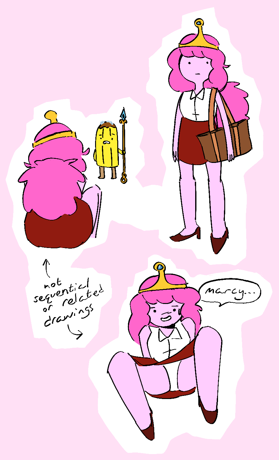 2024 adventure_time cartoon_network english_text faultyalty female legs_spread non-sequential panties pantyshot pink_hair pink_skin princess_bubblegum spread_legs text white_panties