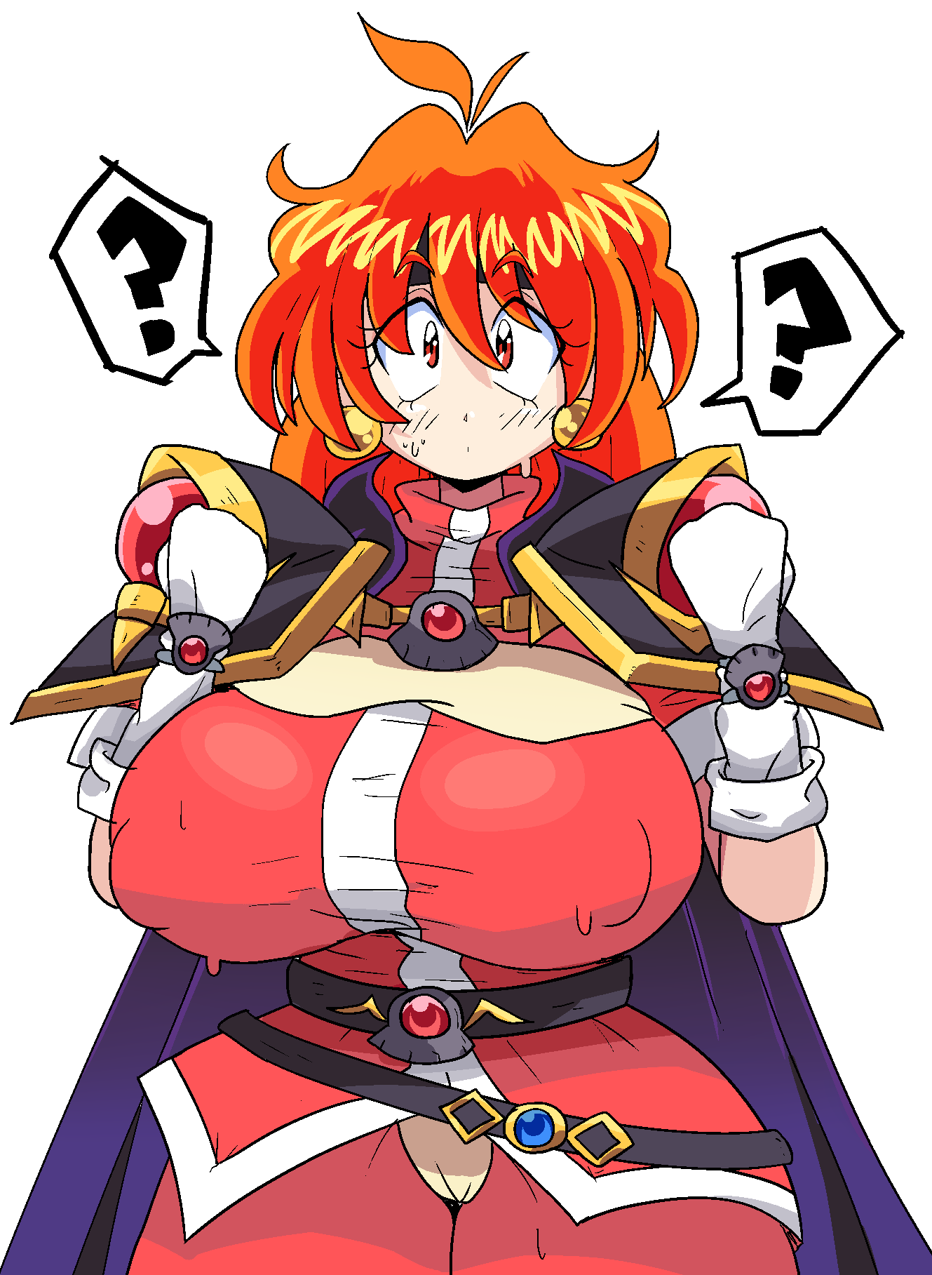 <b>lina</b> <b>inverse</b>, slayers, 1girls, ahoge, big breasts, clothed female, nipple b...