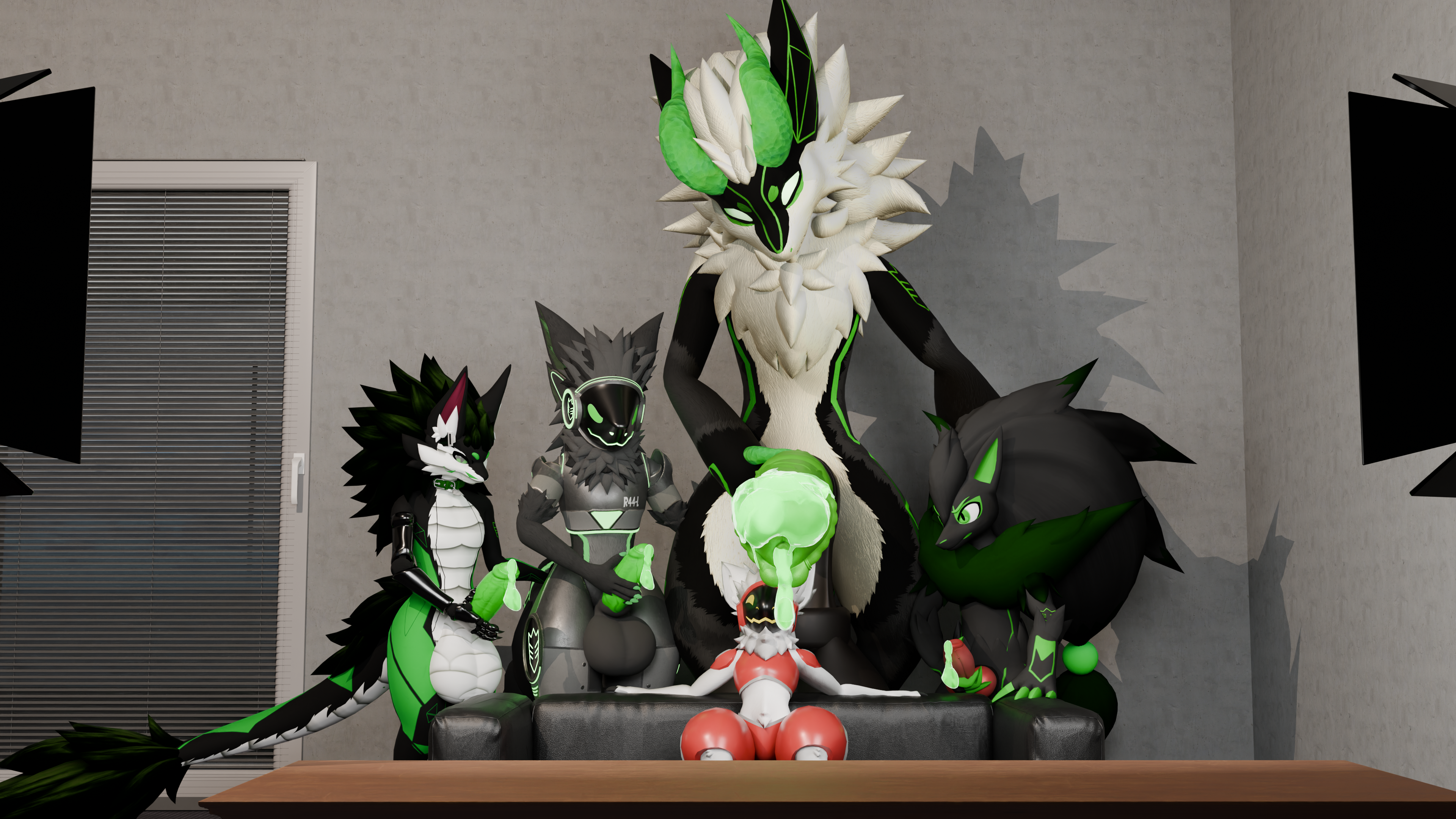 3d_(artwork) absurd_res anthro balls big_balls big_penis black_body black_fur bodily_fluids casting_couch colored_cum cum digital_media_(artwork) dripping erection fur furniture gangbang generation_5_pokemon genital_fluids genitals green_body green_cum green_fur group group_nudity group_sex hi_res huge_balls huge_cock huge_filesize hyper hyper_genitalia implied_group_sex machine male male/male nintendo novabeast nude penis pokemon pokemon_(species) precum precum_drip precum_on_penis protogen raaldriel sex tail touching_butt unusual_bodily_fluids unusual_cum unusual_genital_fluids white_body white_fur wickerbeast xela_strawberry zoroark